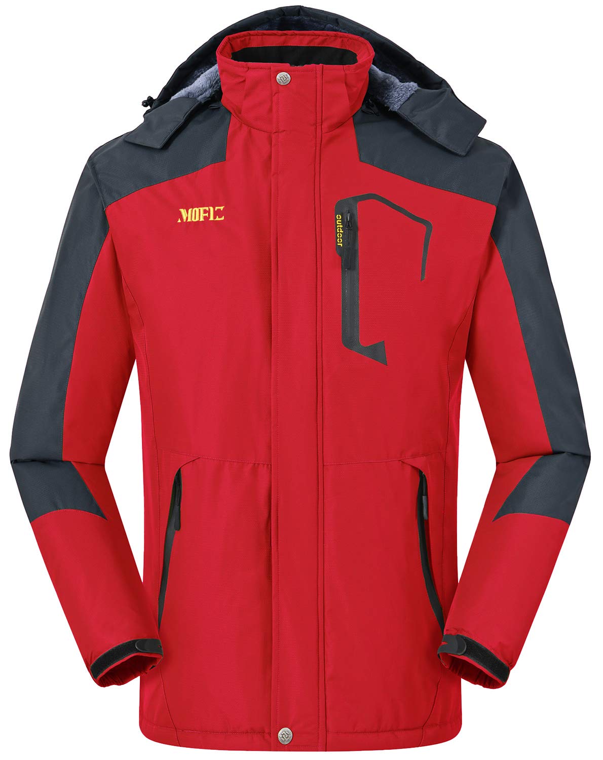 MoFiz Men's Waterproof Ski Jacket Warm Winter Snow Coat Mountain Windbreaker Hooded Thicken Fleece Parka Zip Pockets