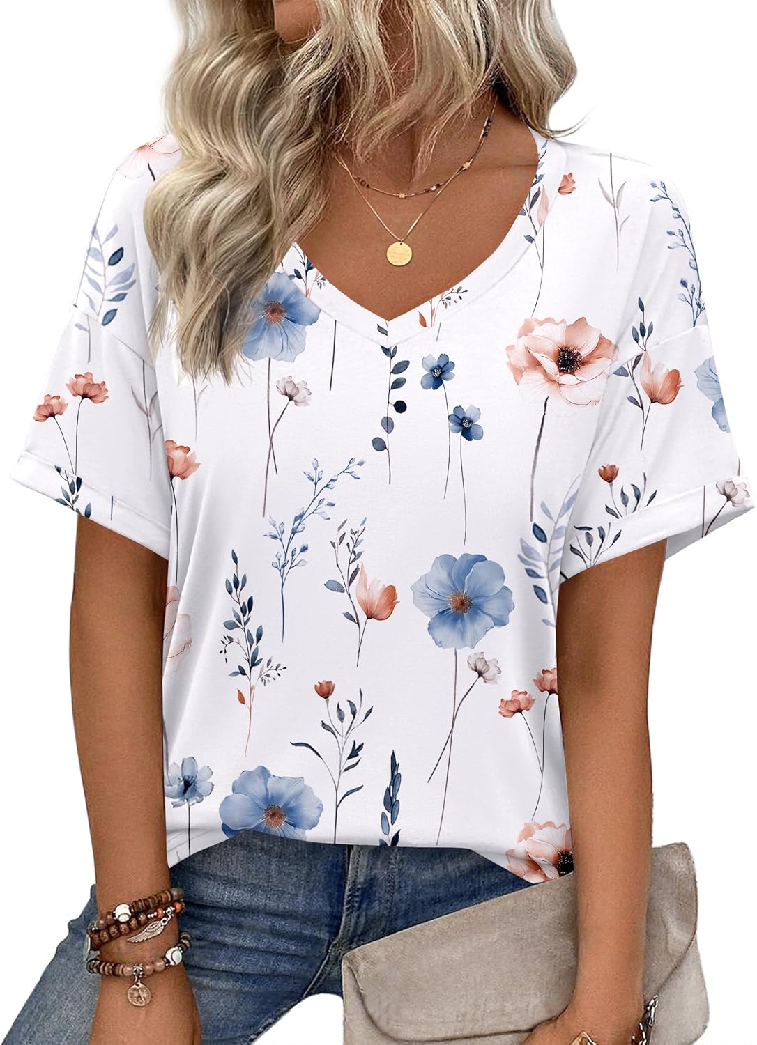 Zeagoo Women's Short Sleeve V-Neck Shirts Loose Casual Tee T-Shirt