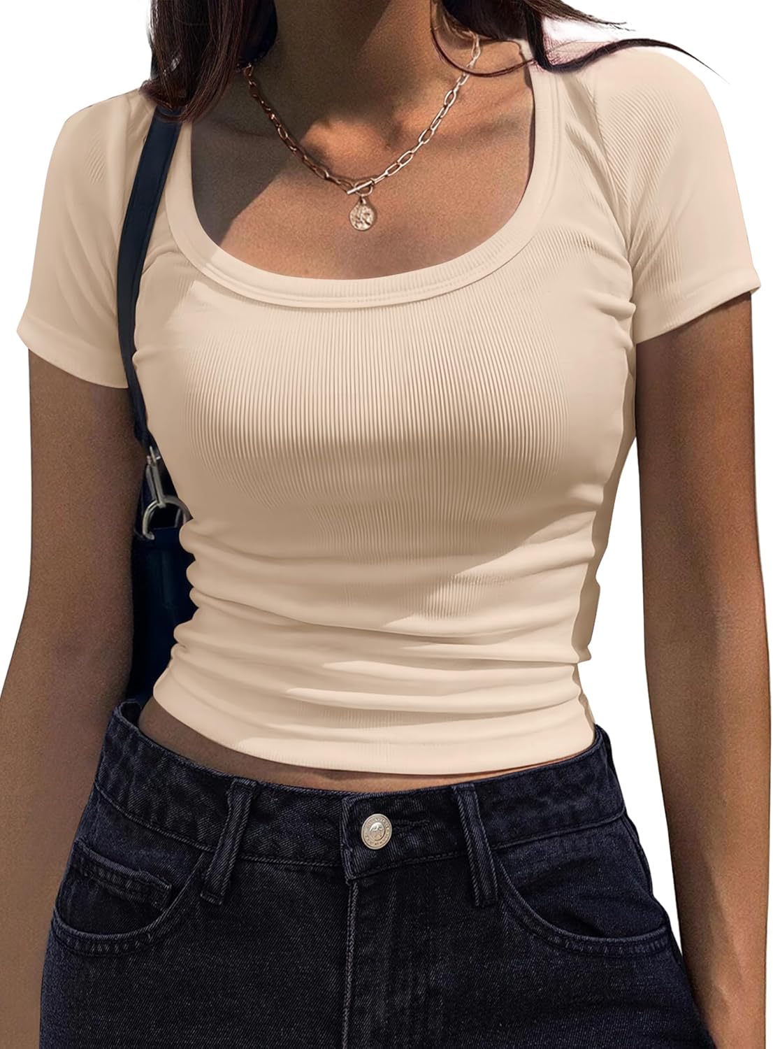 Zeagoo Women's Short Sleeve T Shirts Casual Summer Basic Scoop Neck Slim Fit Rib Knit Business Work Tee Tops