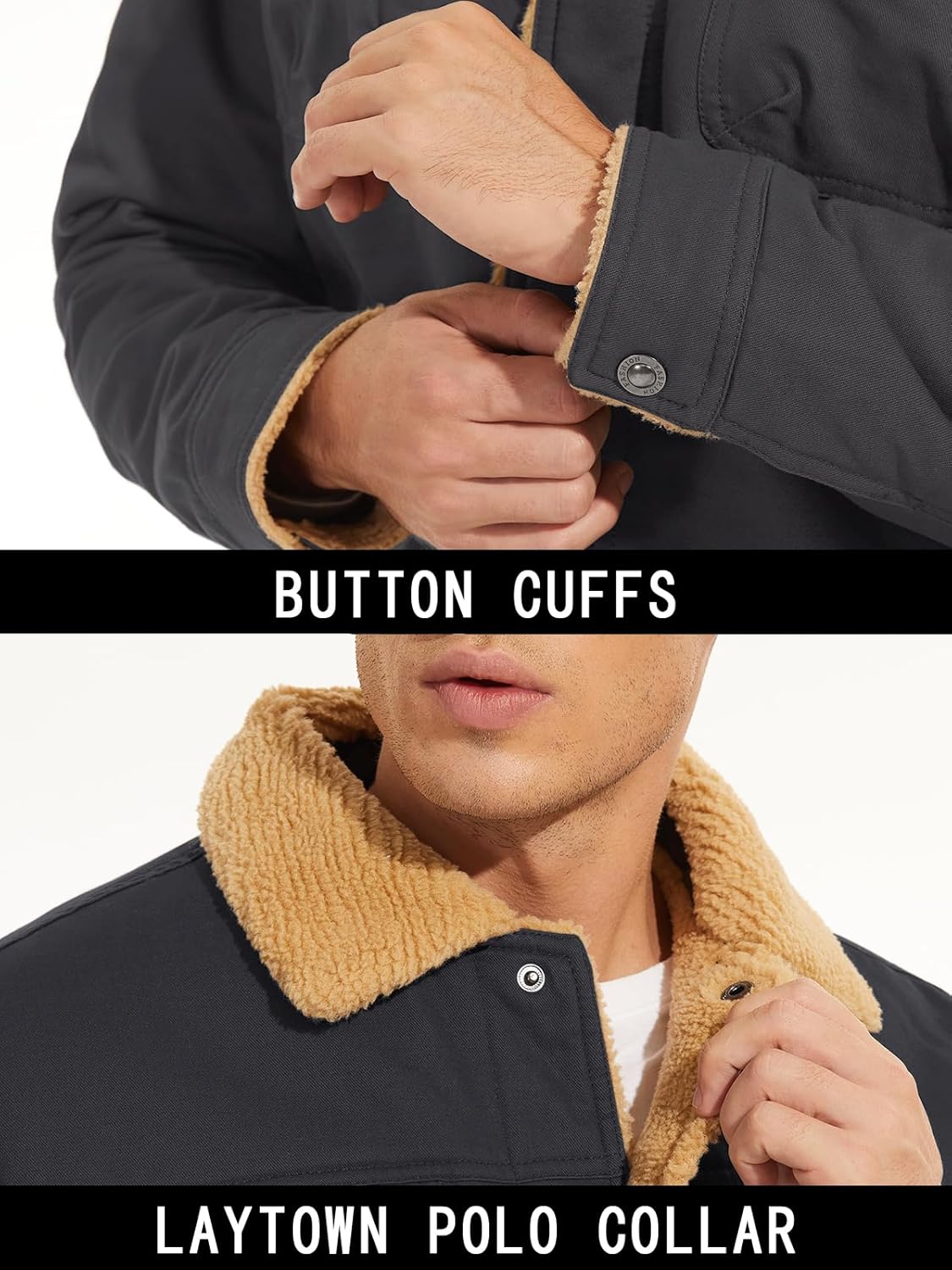 MAGNIVIT Men's Cotton Cargo Jacket Winter Sherpa Fleece Lined Work Jacket Coats with 5 Pockets