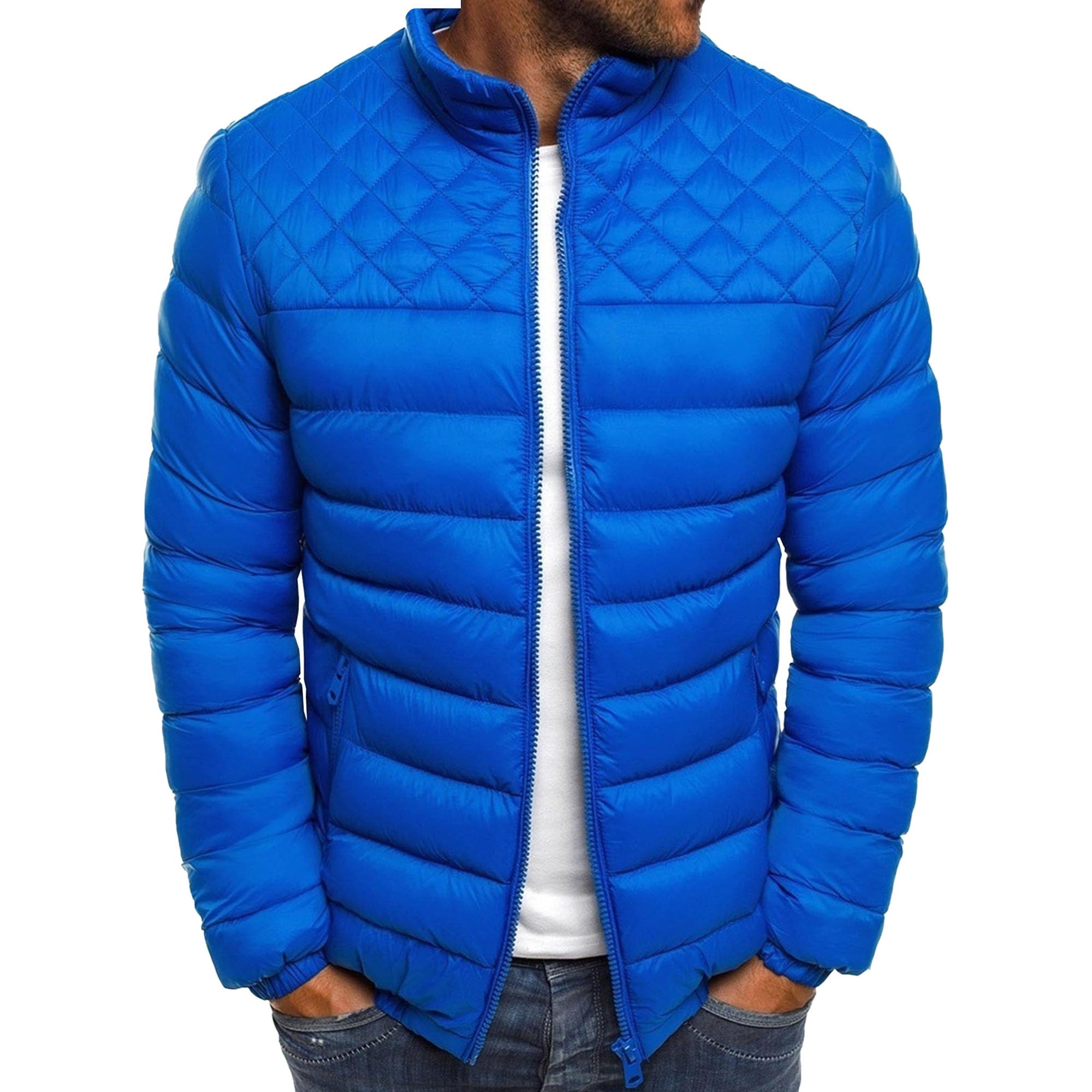 Maiyifu-GJ Men's Windproof Down Jacket Lightweight Winter Warm Thicken Coats Casual Stand Collar Hiking Outerwear