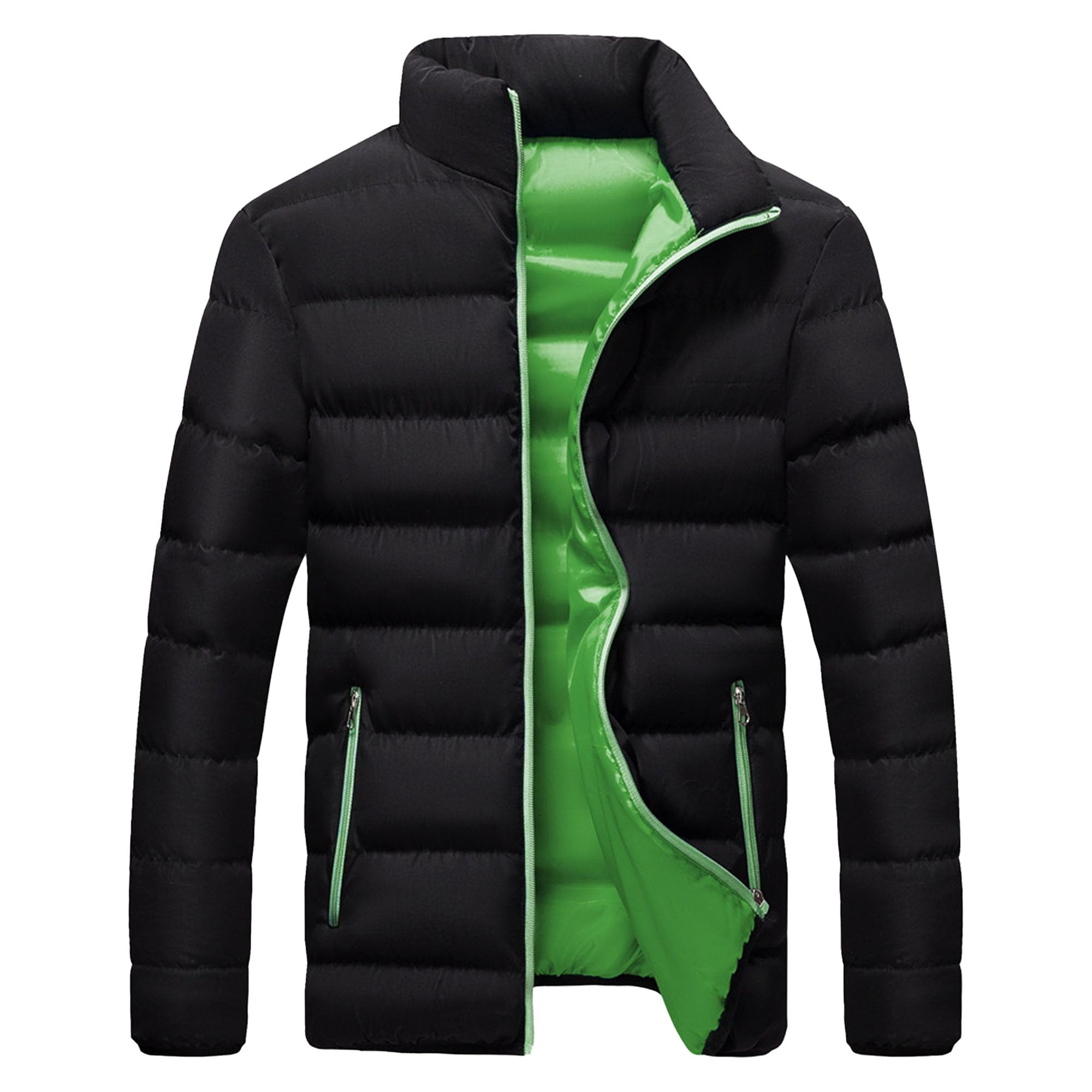 JEShifangjiusu Men Warm Zipper Puffer Jacket Lightweight Winter Puffer Down Coats Fashion Quilted Stand Collar Puffer Jacket