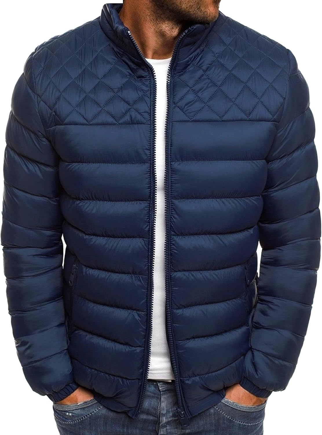 Maiyifu-GJ Men's Windproof Down Jacket Lightweight Winter Warm Thicken Coats Casual Stand Collar Hiking Outerwear