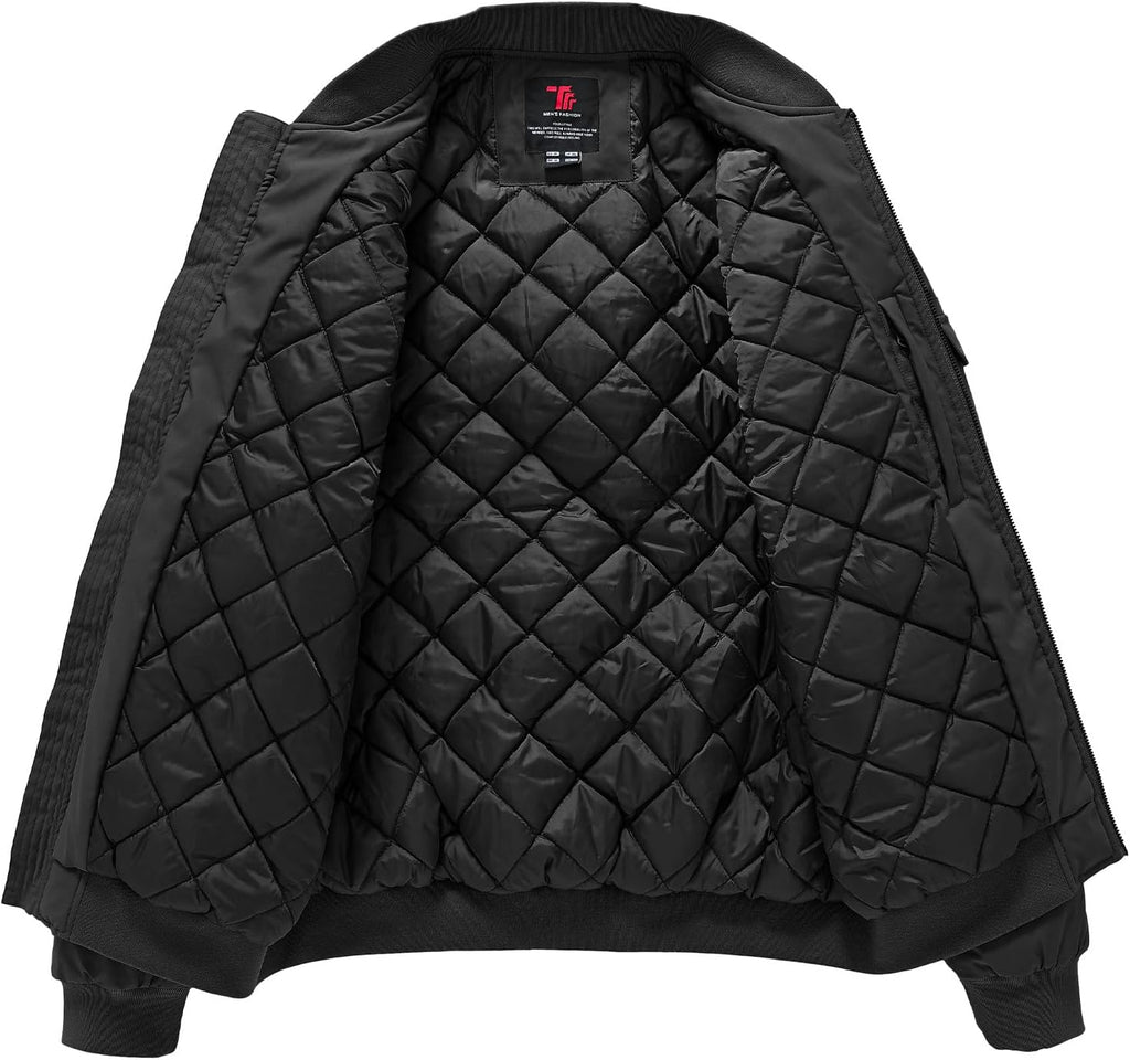 BGOWATU Men's Bomber Jacket Fall Winter Qulited Full Zip Windprooof Casual Padded Warm Coat