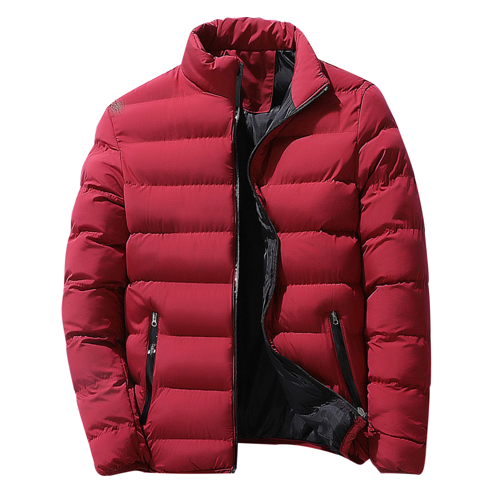 JEShifangjiusu Men Warm Zipper Puffer Jacket Lightweight Winter Puffer Down Coats Fashion Quilted Stand Collar Puffer Jacket