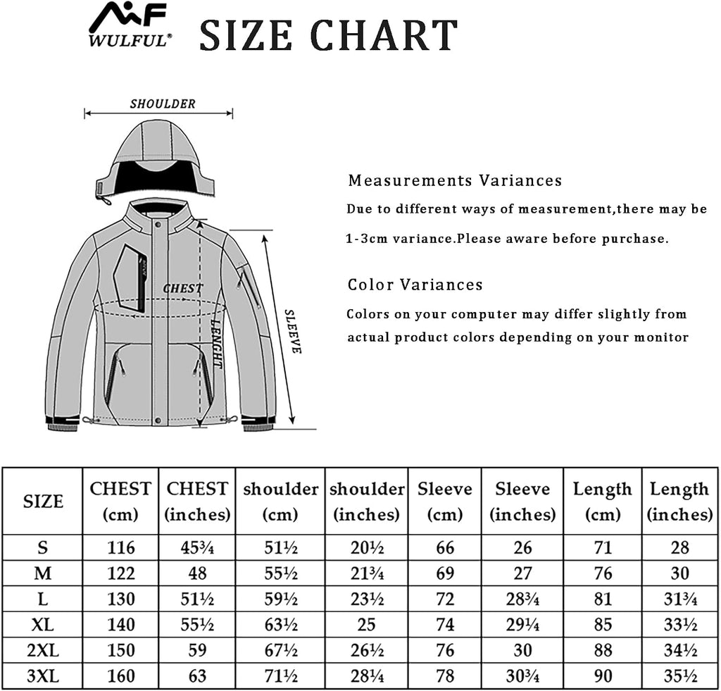 WULFUL Men's Waterproof Ski Jacket Warm Winter Snow Coat Mountain Windbreaker