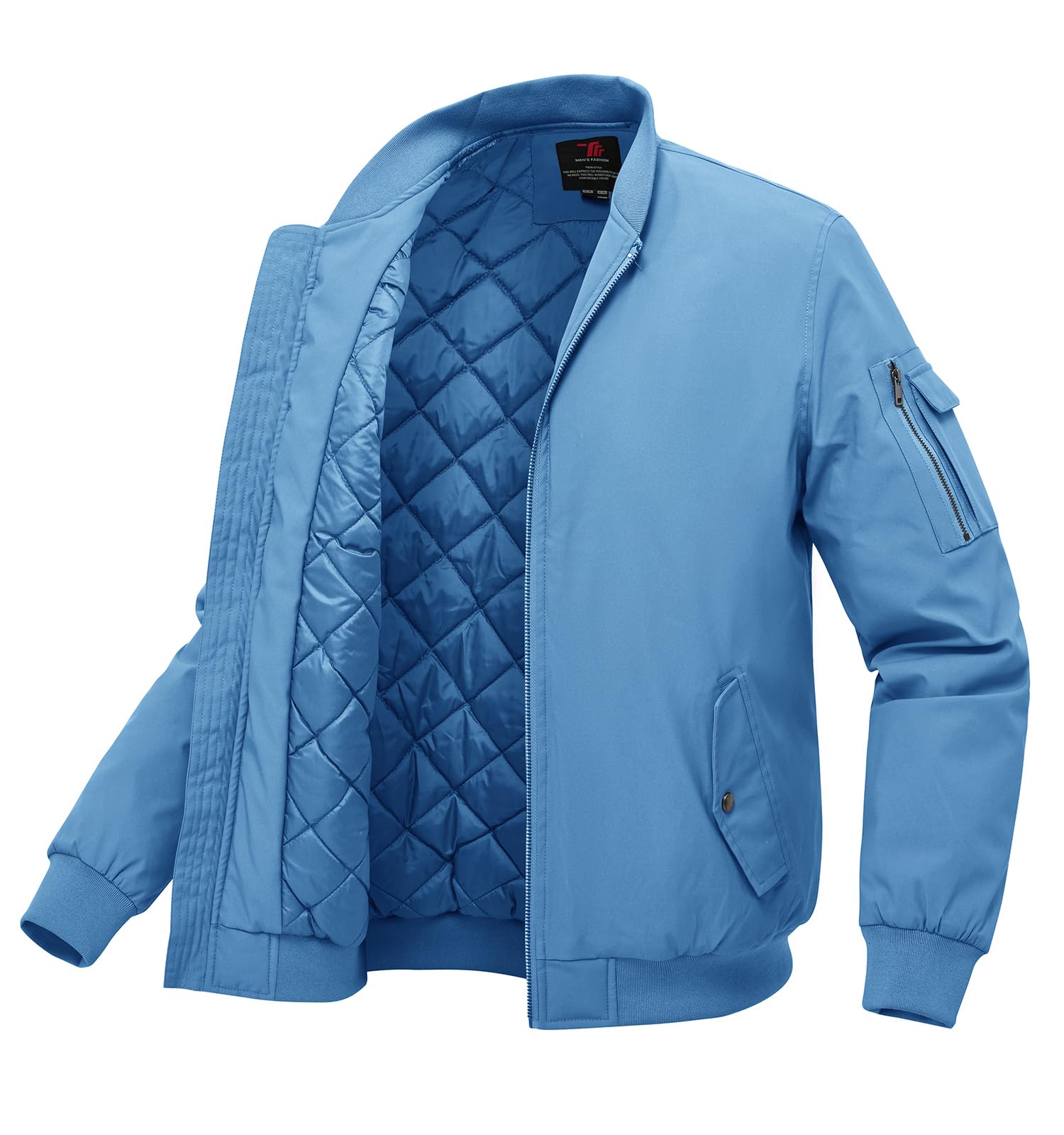 BGOWATU Men's Bomber Jacket Fall Winter Qulited Full Zip Windprooof Casual Padded Warm Coat