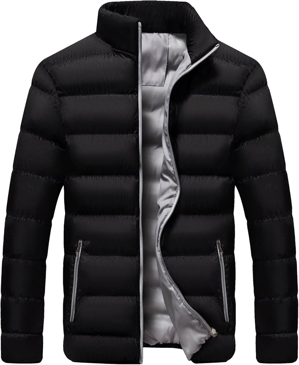 JEShifangjiusu Men Warm Zipper Puffer Jacket Lightweight Winter Puffer Down Coats Fashion Quilted Stand Collar Puffer Jacket