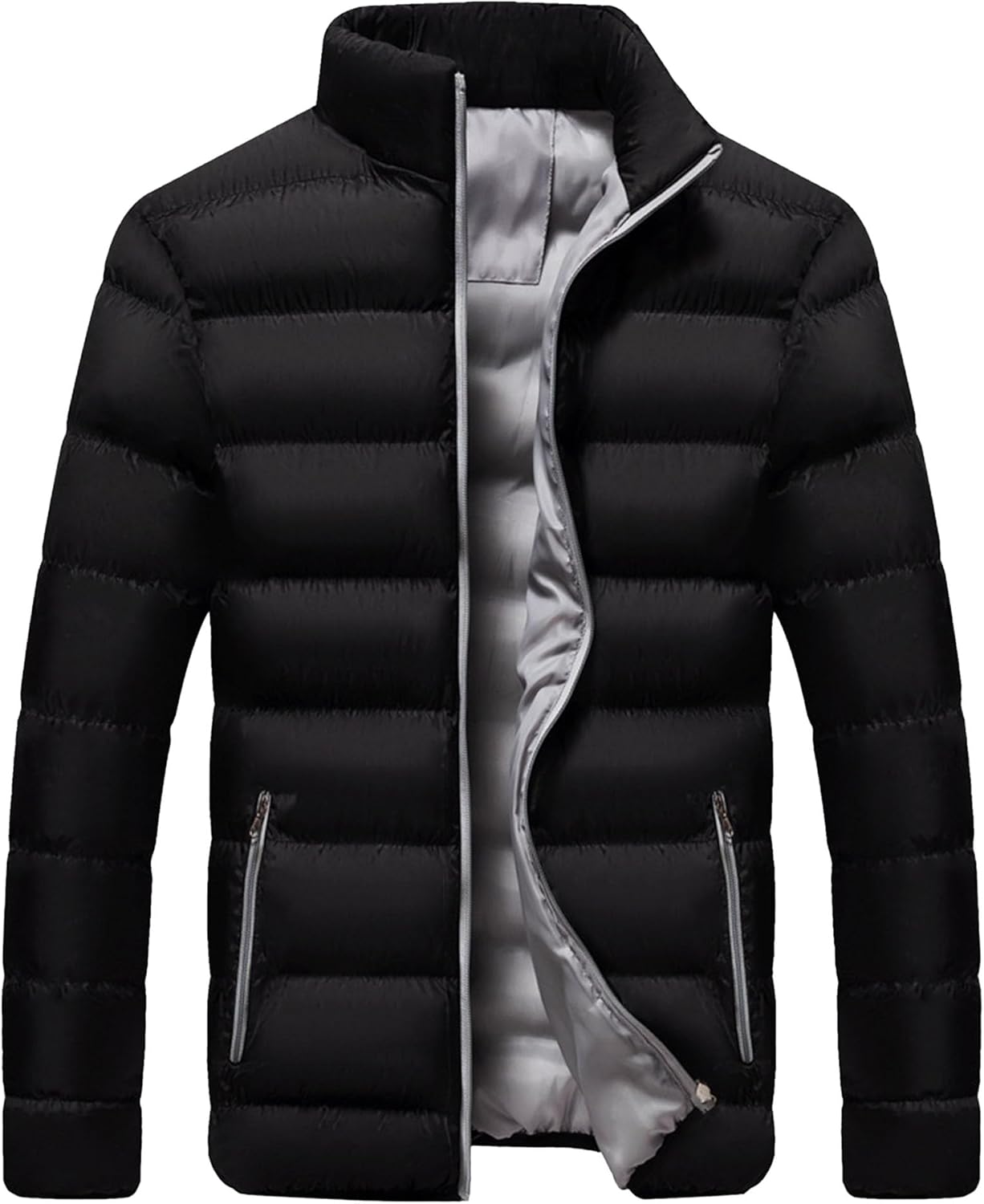 JEShifangjiusu Men Warm Zipper Puffer Jacket Lightweight Winter Puffer Down Coats Fashion Quilted Stand Collar Puffer Jacket