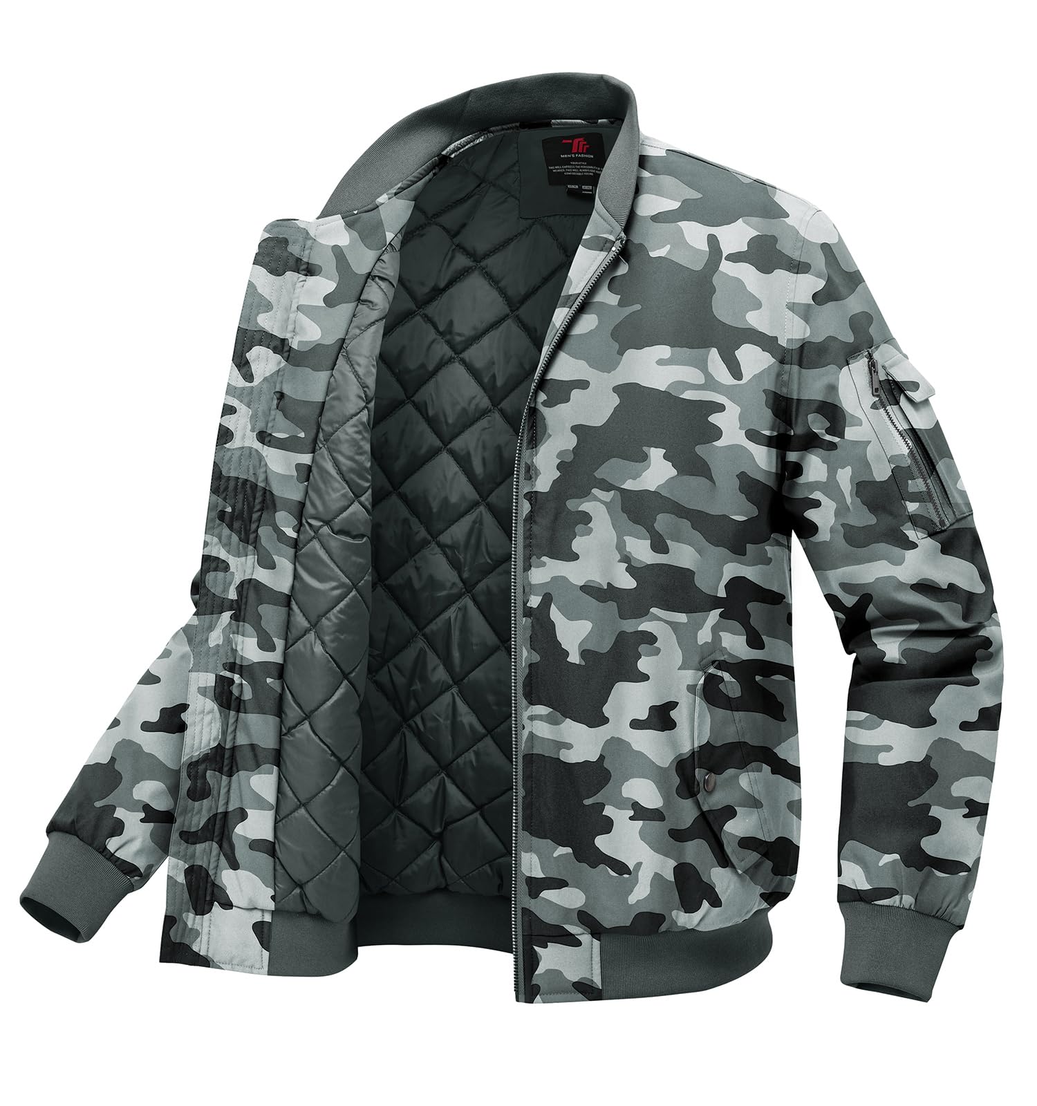 BGOWATU Men's Bomber Jacket Fall Winter Qulited Full Zip Windprooof Casual Padded Warm Coat