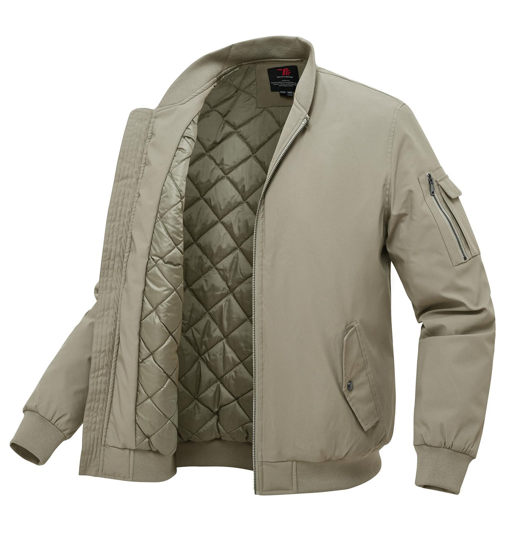 BGOWATU Men's Bomber Jacket Fall Winter Qulited Full Zip Windprooof Casual Padded Warm Coat