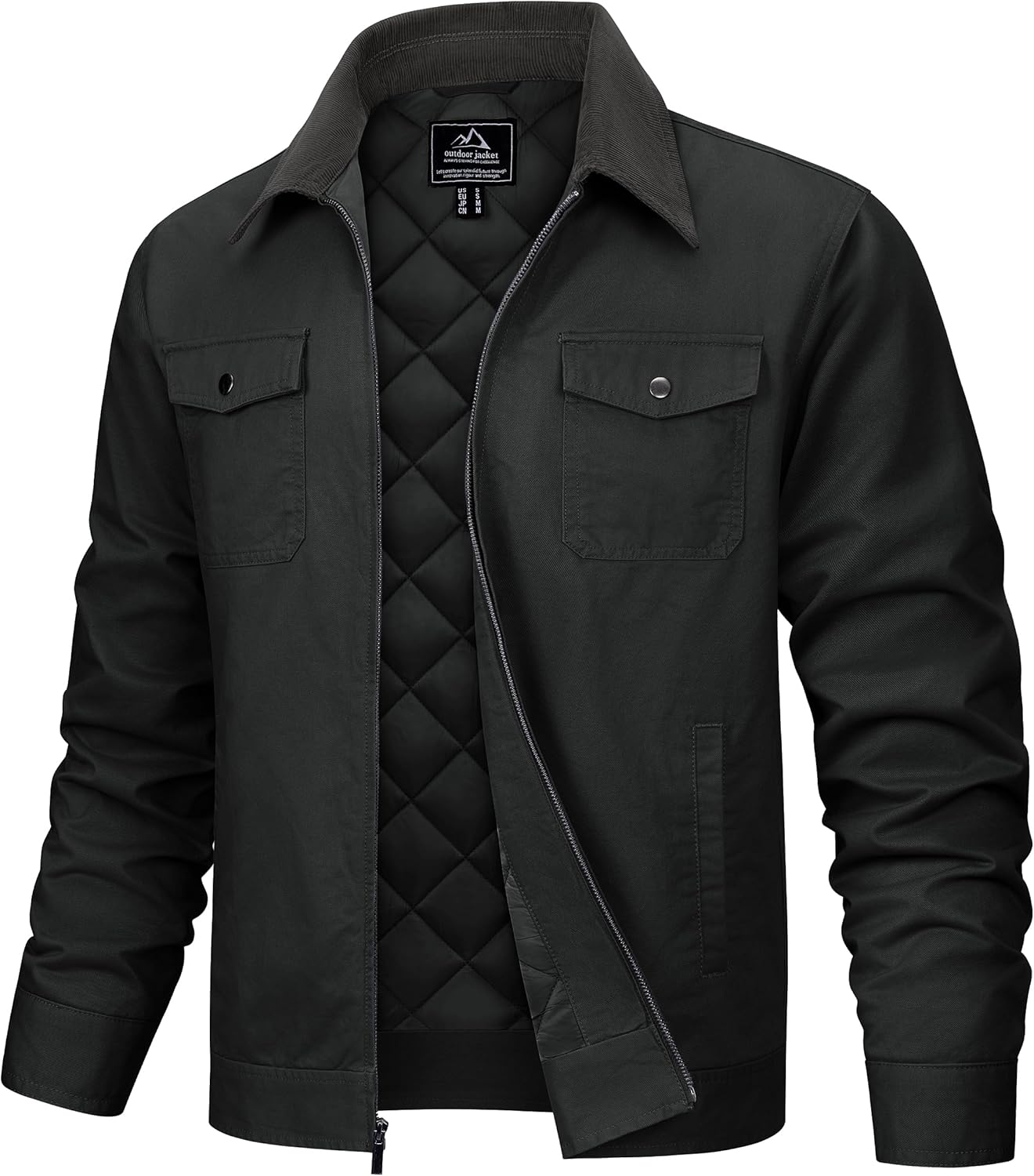 TACVASEN Men's Cotton Casual Quilted Cargo Jacket Canvas Corduroy Collar Shacket with Button Pockets for Fashion