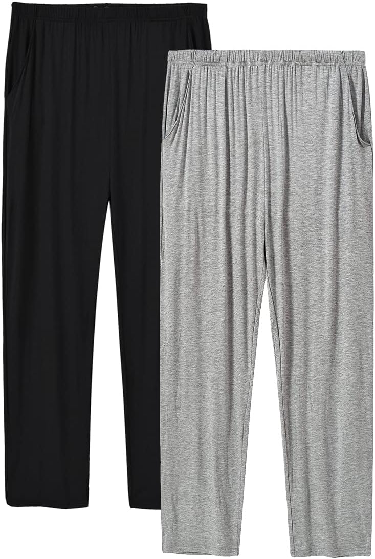 MoFiz Mens Pajama Pants Sleep Lounge Bottoms Modal Lightweight Loungewear Pants 2-Pack