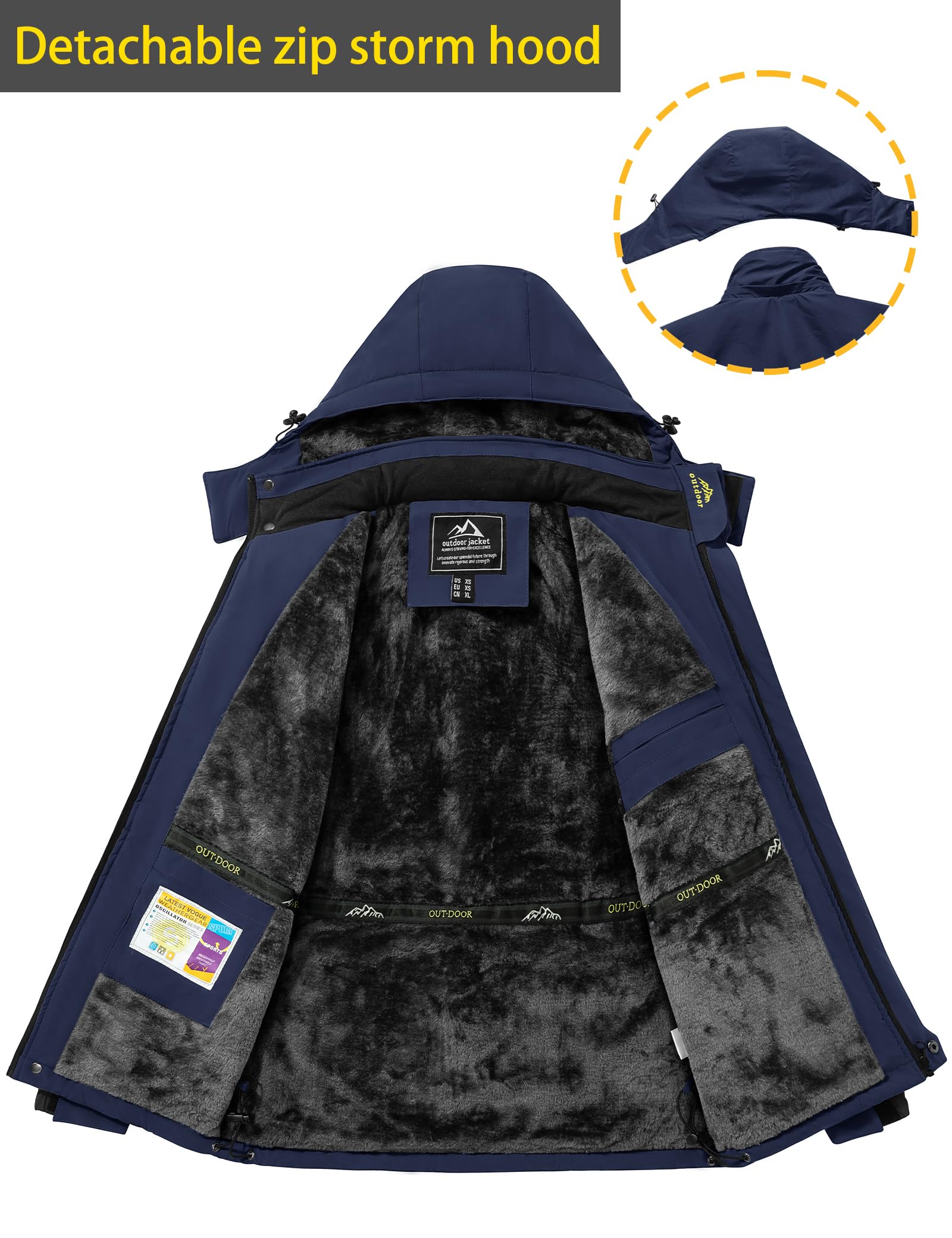 TACVASEN Men's Waterproof Fleece Liner Winter Coats Parka Mountain Windproof Warm Snow Ski Jacket with Multi-Pockets