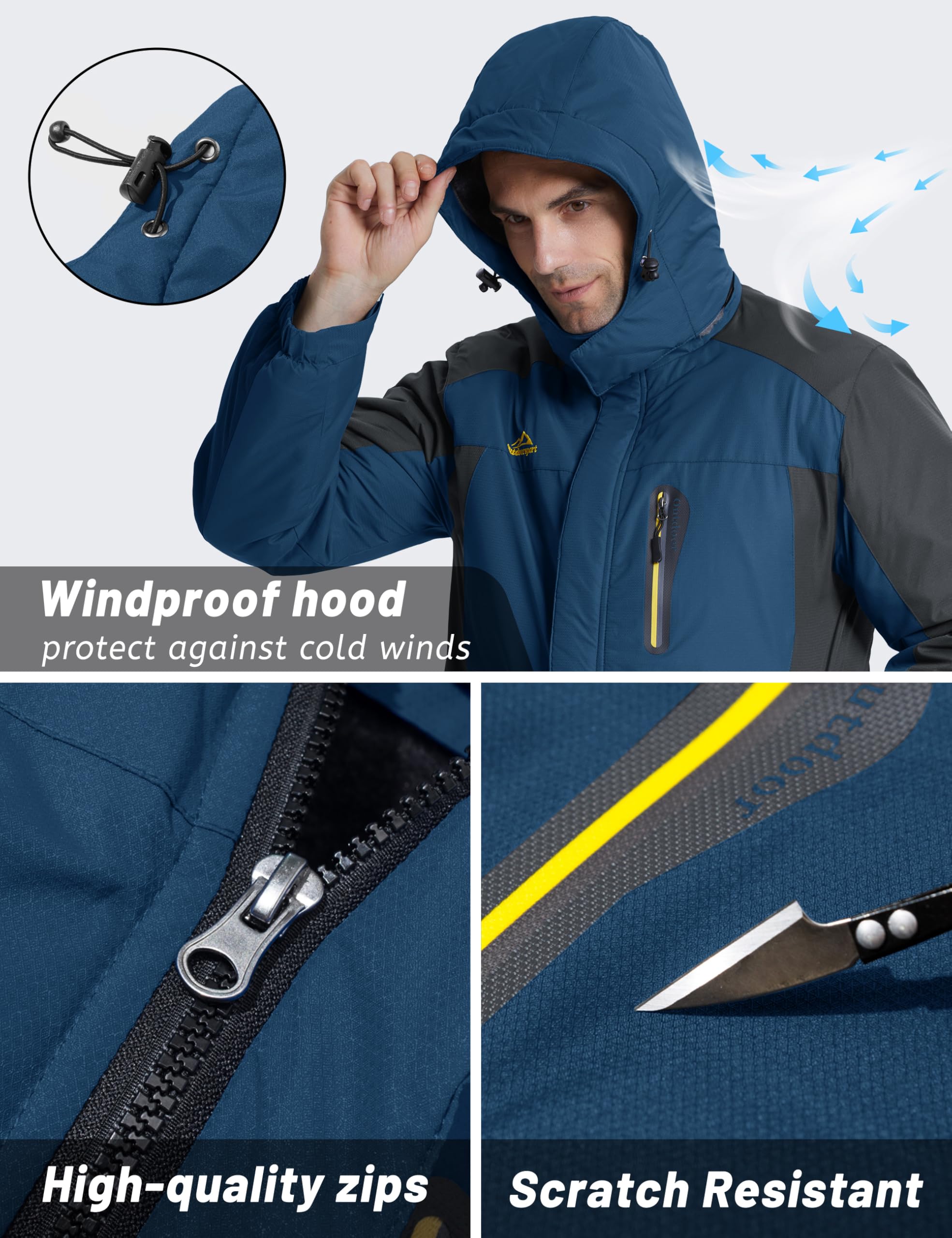 TACVASEN Men's Waterproof Fleece Liner Winter Coats Parka Mountain Windproof Warm Snow Ski Jacket with Multi-Pockets