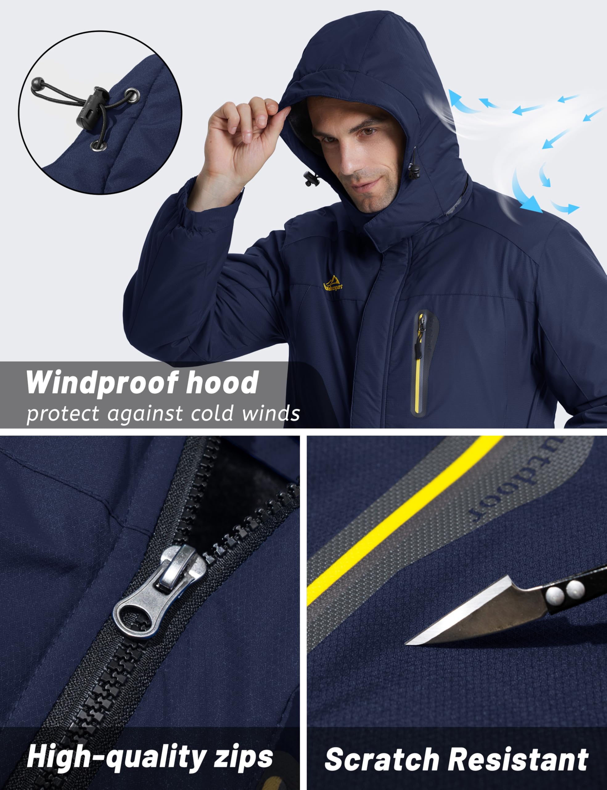 TACVASEN Men's Waterproof Fleece Liner Winter Coats Parka Mountain Windproof Warm Snow Ski Jacket with Multi-Pockets