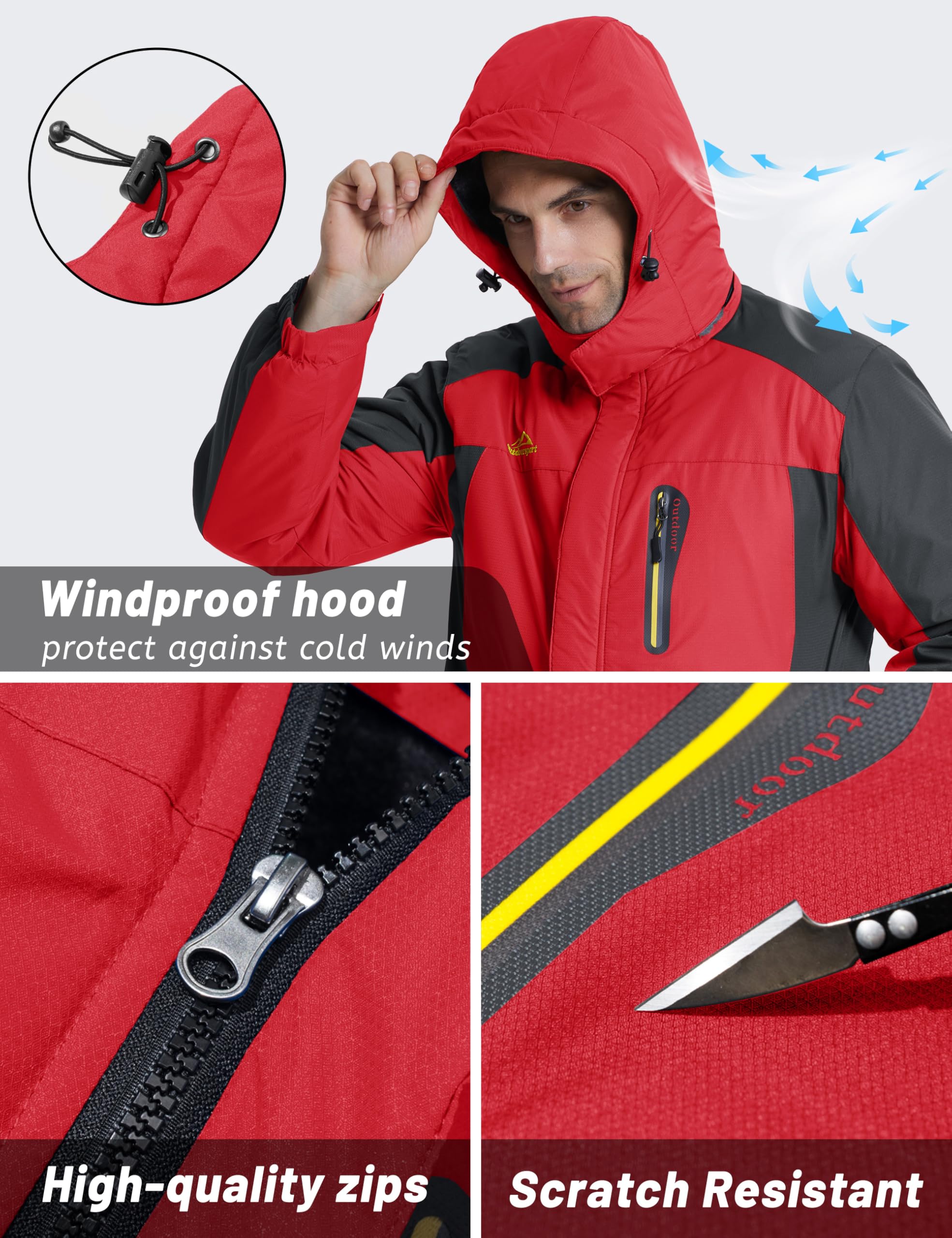 TACVASEN Men's Waterproof Fleece Liner Winter Coats Parka Mountain Windproof Warm Snow Ski Jacket with Multi-Pockets