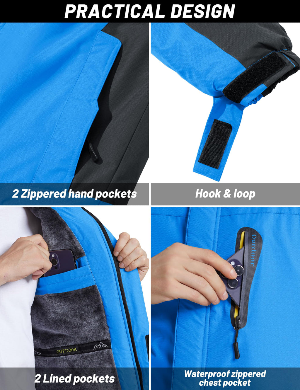 TACVASEN Men's Waterproof Fleece Liner Winter Coats Parka Mountain Windproof Warm Snow Ski Jacket with Multi-Pockets