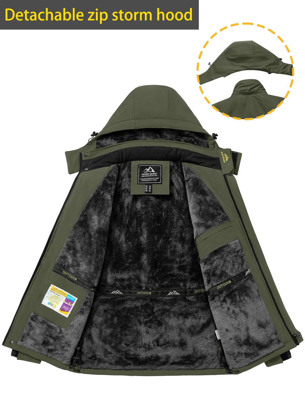 TACVASEN Men's Waterproof Fleece Liner Winter Coats Parka Mountain Windproof Warm Snow Ski Jacket with Multi-Pockets