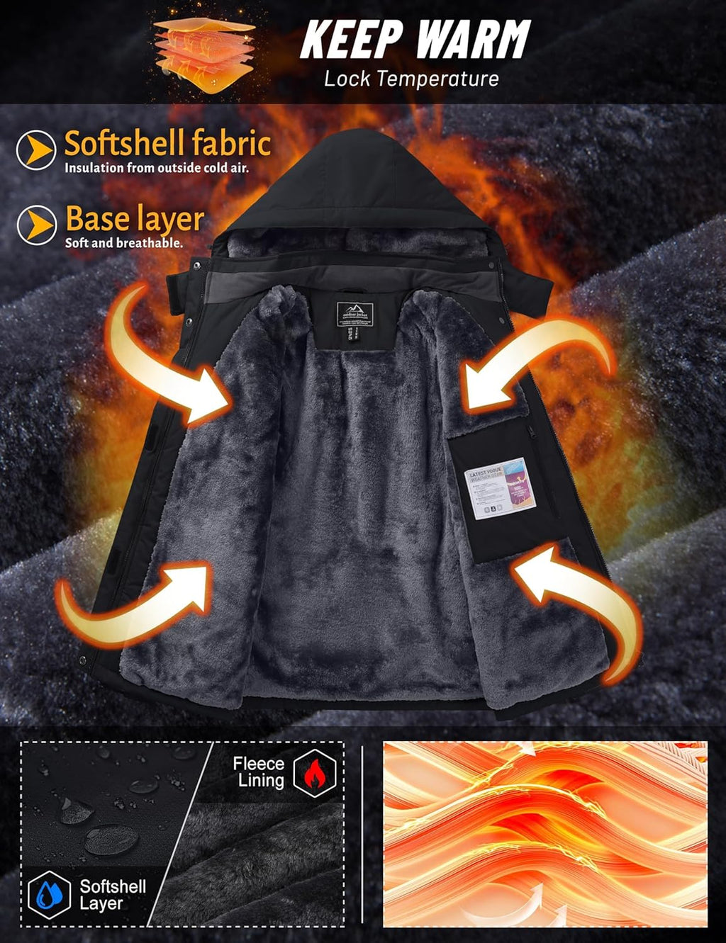 TACVASEN Women's Waterproof Winter Jacket Ski Hooded Insulated Jacket Fleece Warm Snow Outdoor Rain Windbreaker