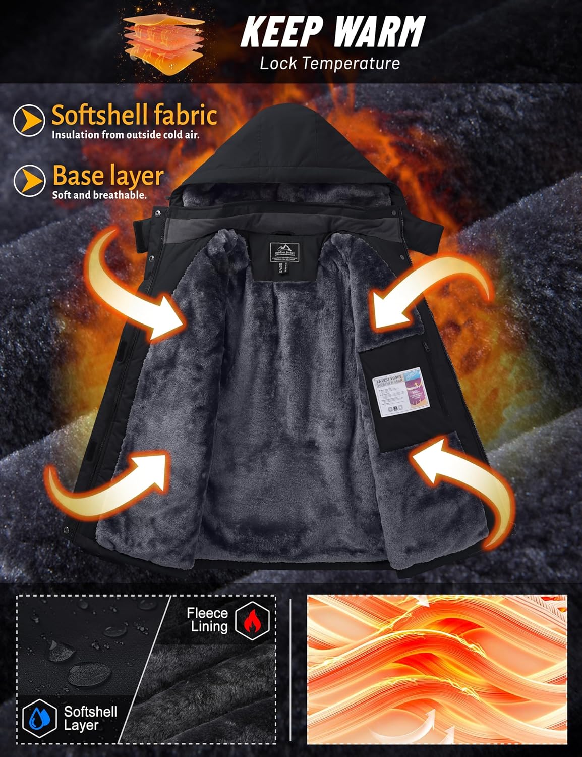 TACVASEN Women's Waterproof Winter Jacket Ski Hooded Insulated Jacket Fleece Warm Snow Outdoor Rain Windbreaker