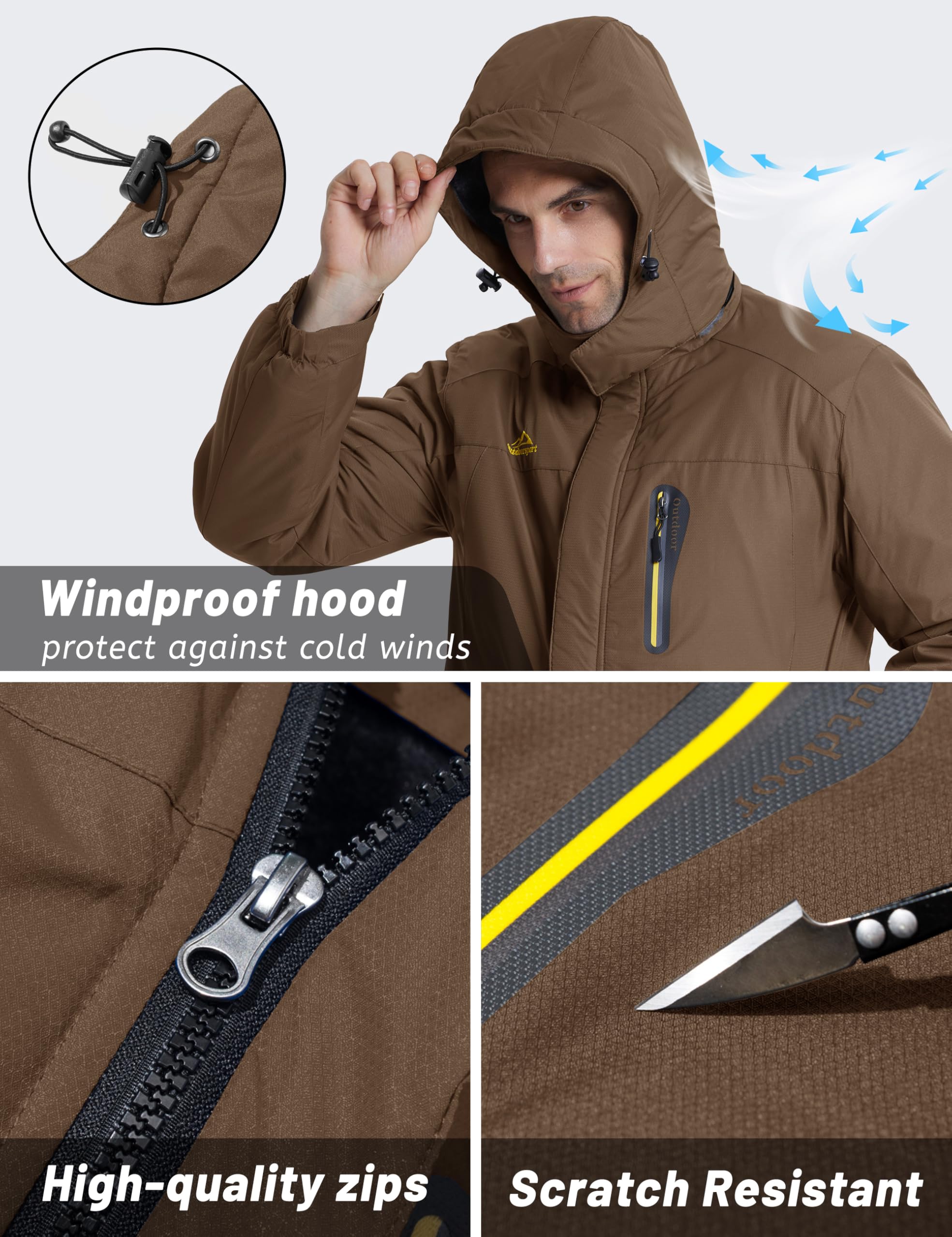 TACVASEN Men's Waterproof Fleece Liner Winter Coats Parka Mountain Windproof Warm Snow Ski Jacket with Multi-Pockets