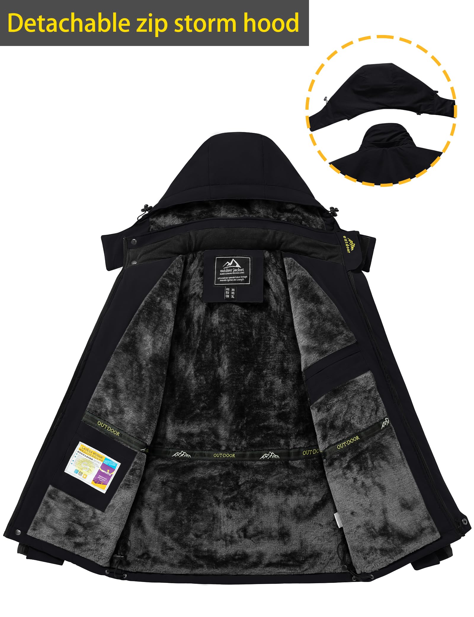 TACVASEN Men's Waterproof Fleece Liner Winter Coats Parka Mountain Windproof Warm Snow Ski Jacket with Multi-Pockets