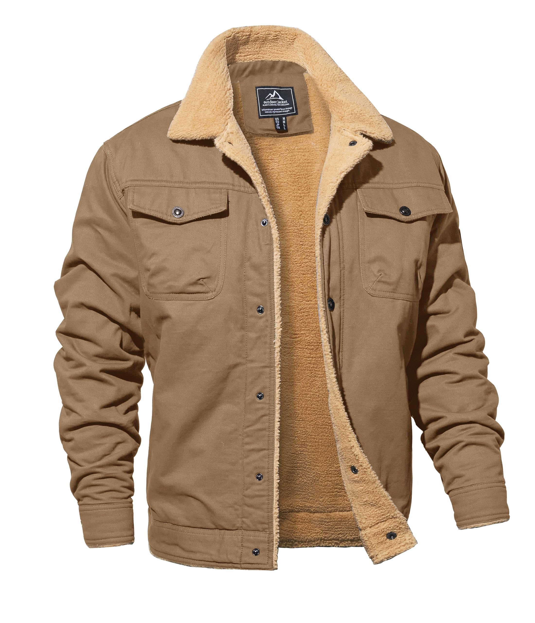 MAGNIVIT Men's Cotton Cargo Jacket Winter Sherpa Fleece Lined Work Jacket Coats with 5 Pockets