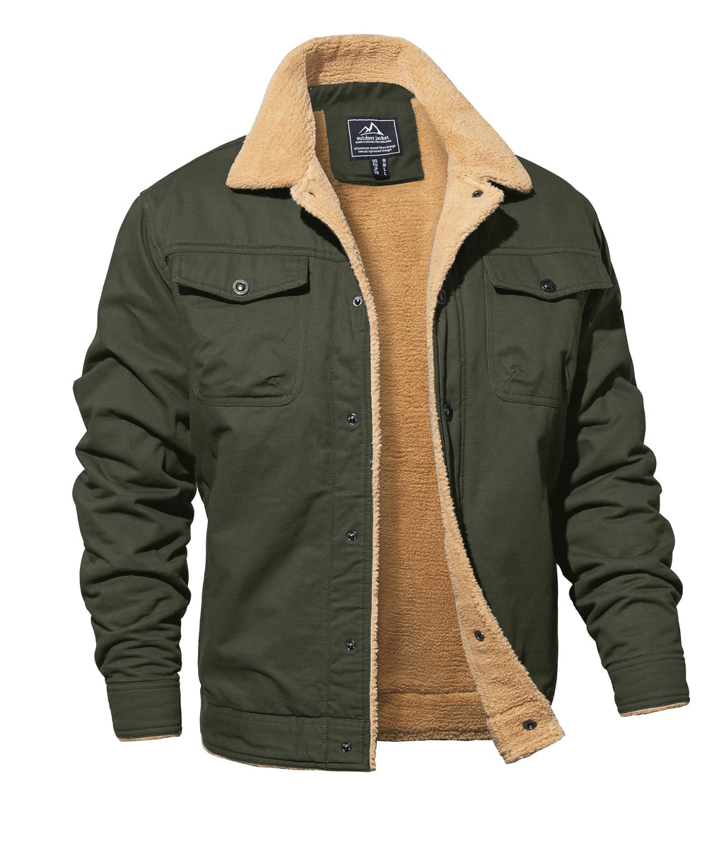 MAGNIVIT Men's Cotton Cargo Jacket Winter Sherpa Fleece Lined Work Jacket Coats with 5 Pockets