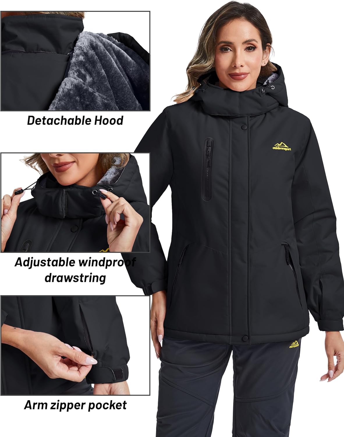 TACVASEN Women's Waterproof Winter Jacket Ski Hooded Insulated Jacket Fleece Warm Snow Outdoor Rain Windbreaker
