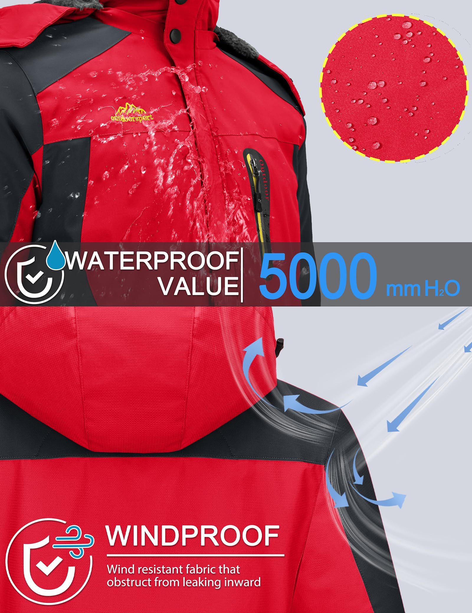 TACVASEN Men's Waterproof Fleece Liner Winter Coats Parka Mountain Windproof Warm Snow Ski Jacket with Multi-Pockets