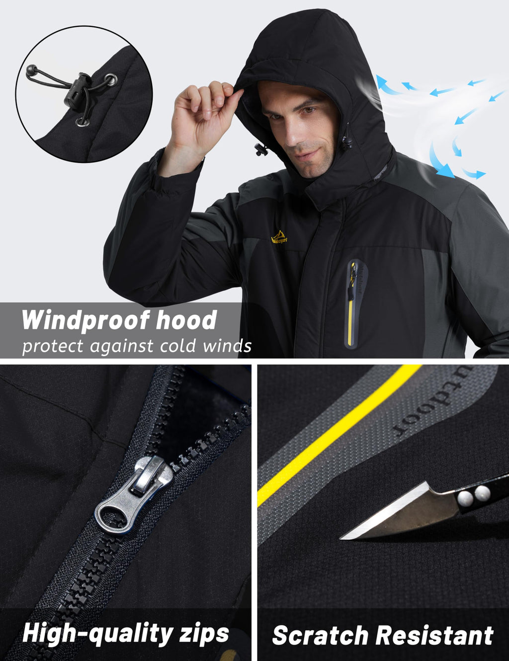 TACVASEN Men's Waterproof Fleece Liner Winter Coats Parka Mountain Windproof Warm Snow Ski Jacket with Multi-Pockets