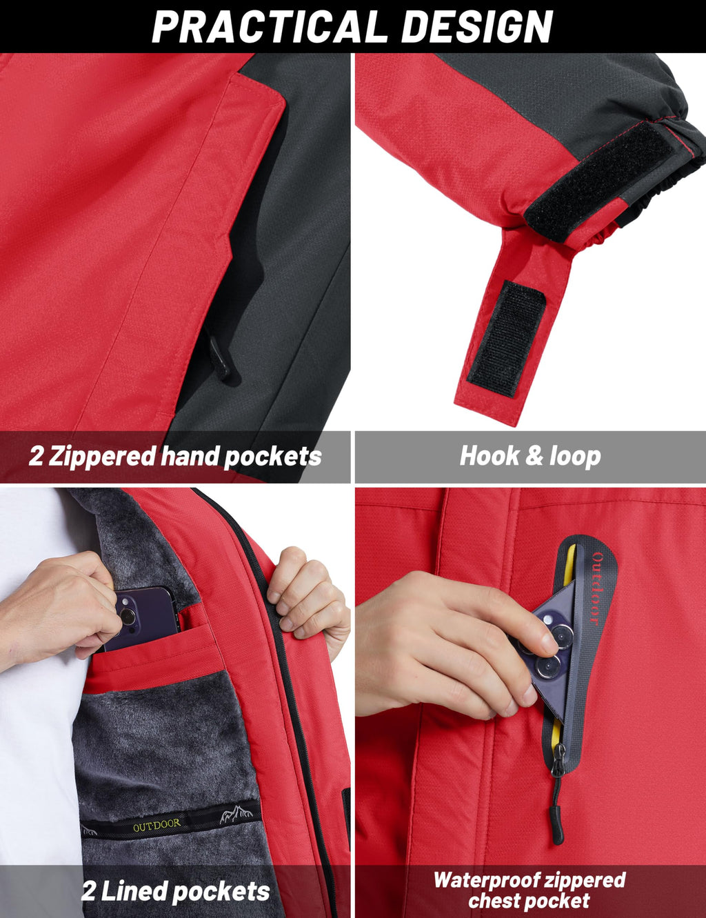 TACVASEN Men's Waterproof Fleece Liner Winter Coats Parka Mountain Windproof Warm Snow Ski Jacket with Multi-Pockets