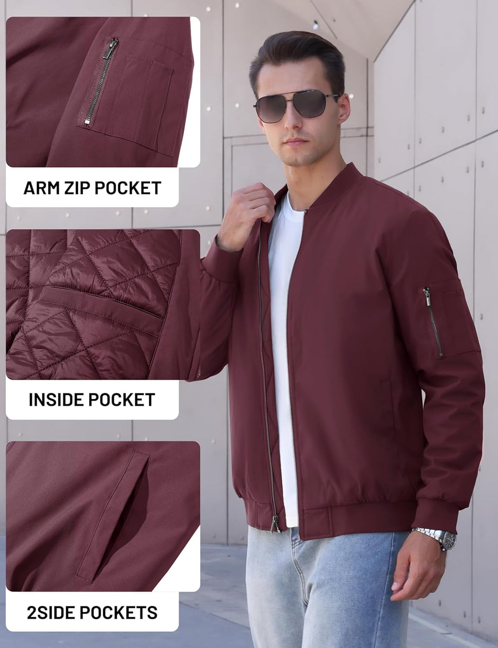 TACVASEN Men's Bomber Jackets Casual Quilted Jacket Warm Windproof Padded Jackets Water Resistant Warm Winter Coats