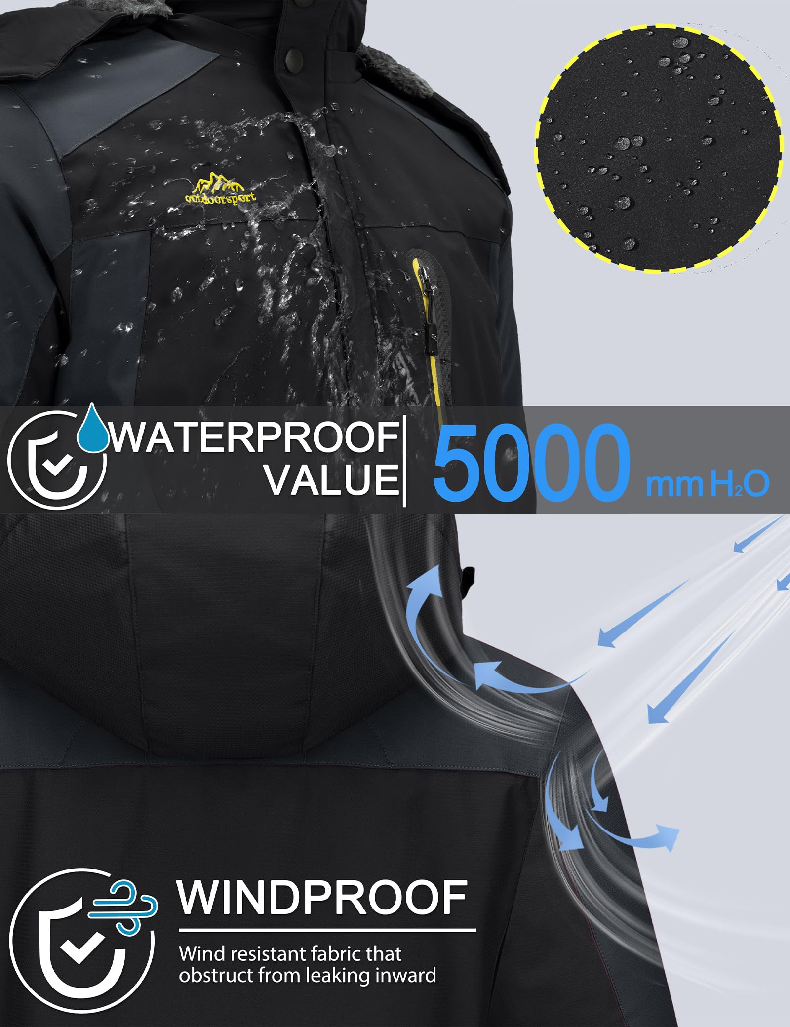 TACVASEN Men's Waterproof Fleece Liner Winter Coats Parka Mountain Windproof Warm Snow Ski Jacket with Multi-Pockets