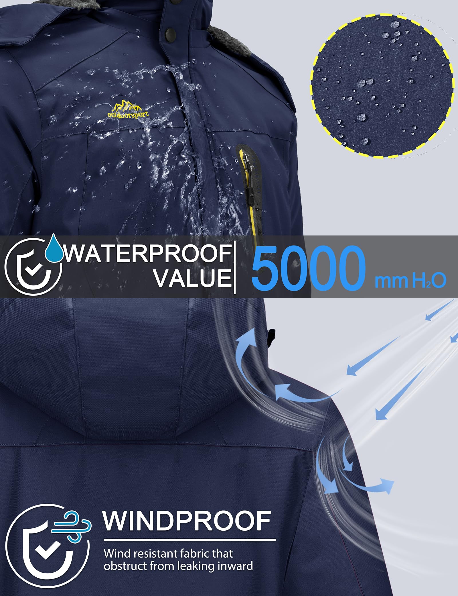 TACVASEN Men's Waterproof Fleece Liner Winter Coats Parka Mountain Windproof Warm Snow Ski Jacket with Multi-Pockets