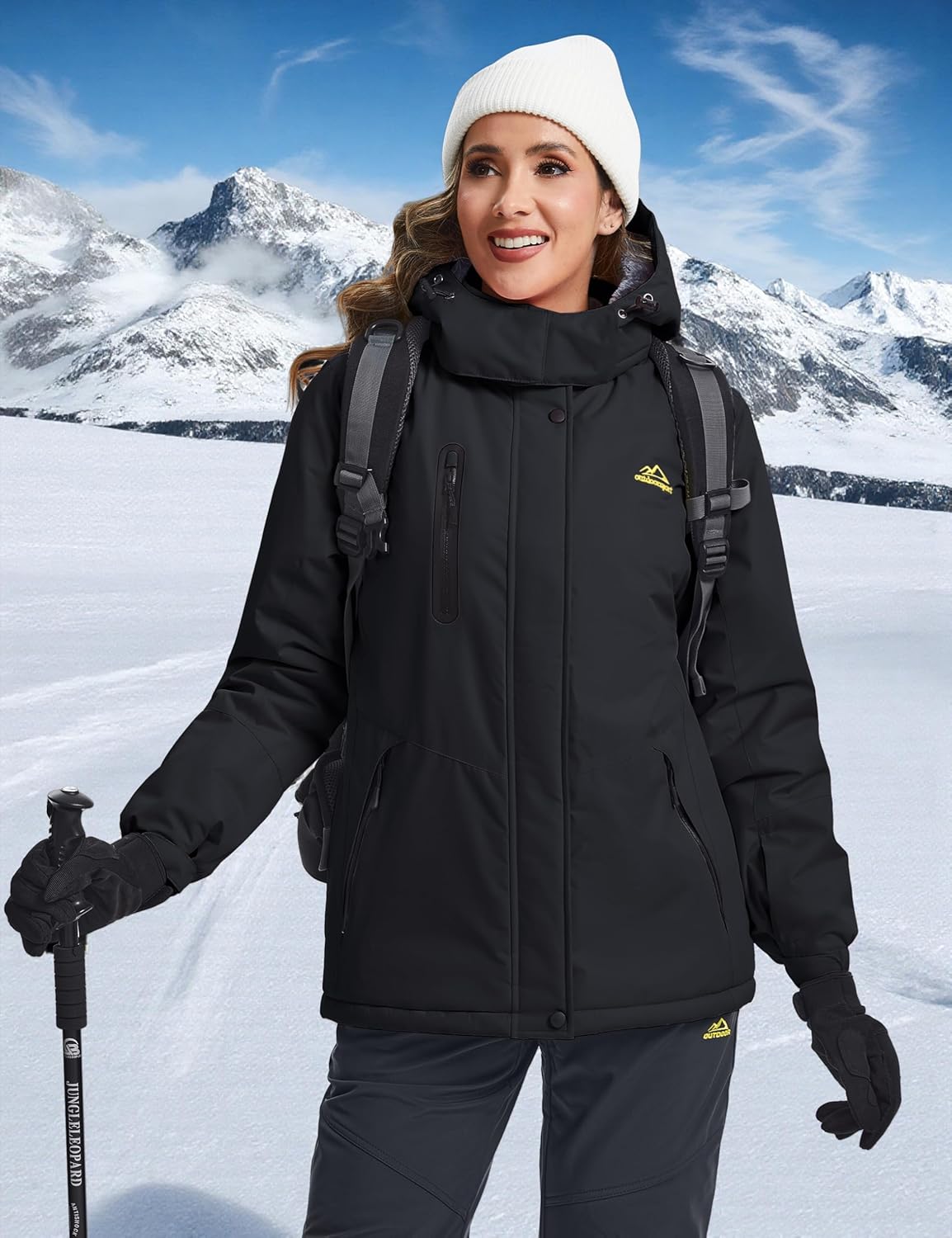 TACVASEN Women's Waterproof Winter Jacket Ski Hooded Insulated Jacket Fleece Warm Snow Outdoor Rain Windbreaker