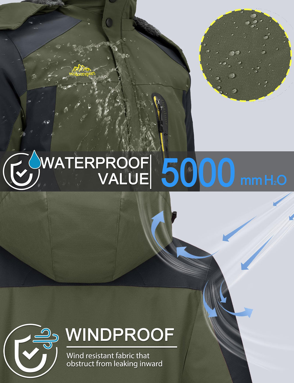 TACVASEN Men's Waterproof Fleece Liner Winter Coats Parka Mountain Windproof Warm Snow Ski Jacket with Multi-Pockets