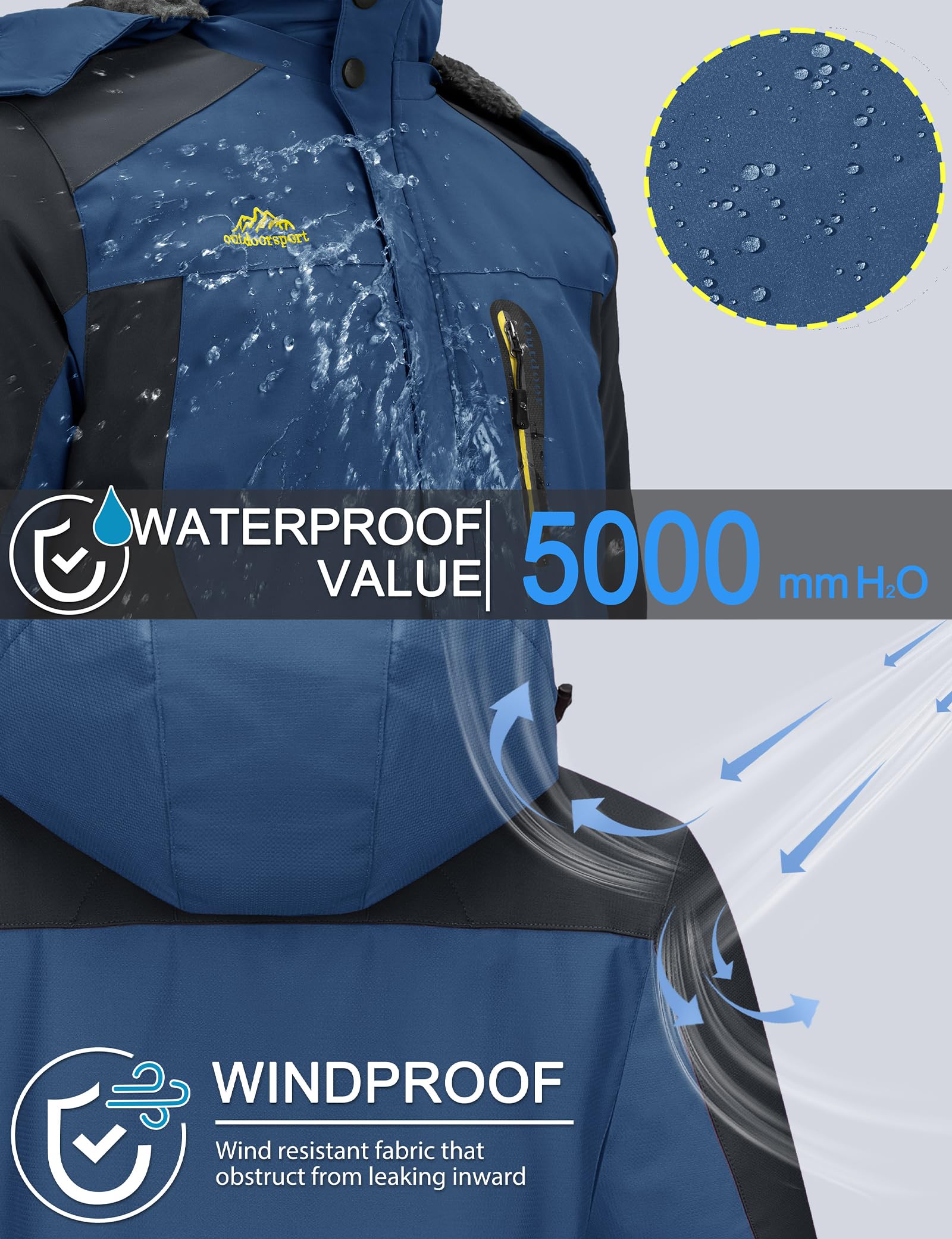 TACVASEN Men's Waterproof Fleece Liner Winter Coats Parka Mountain Windproof Warm Snow Ski Jacket with Multi-Pockets