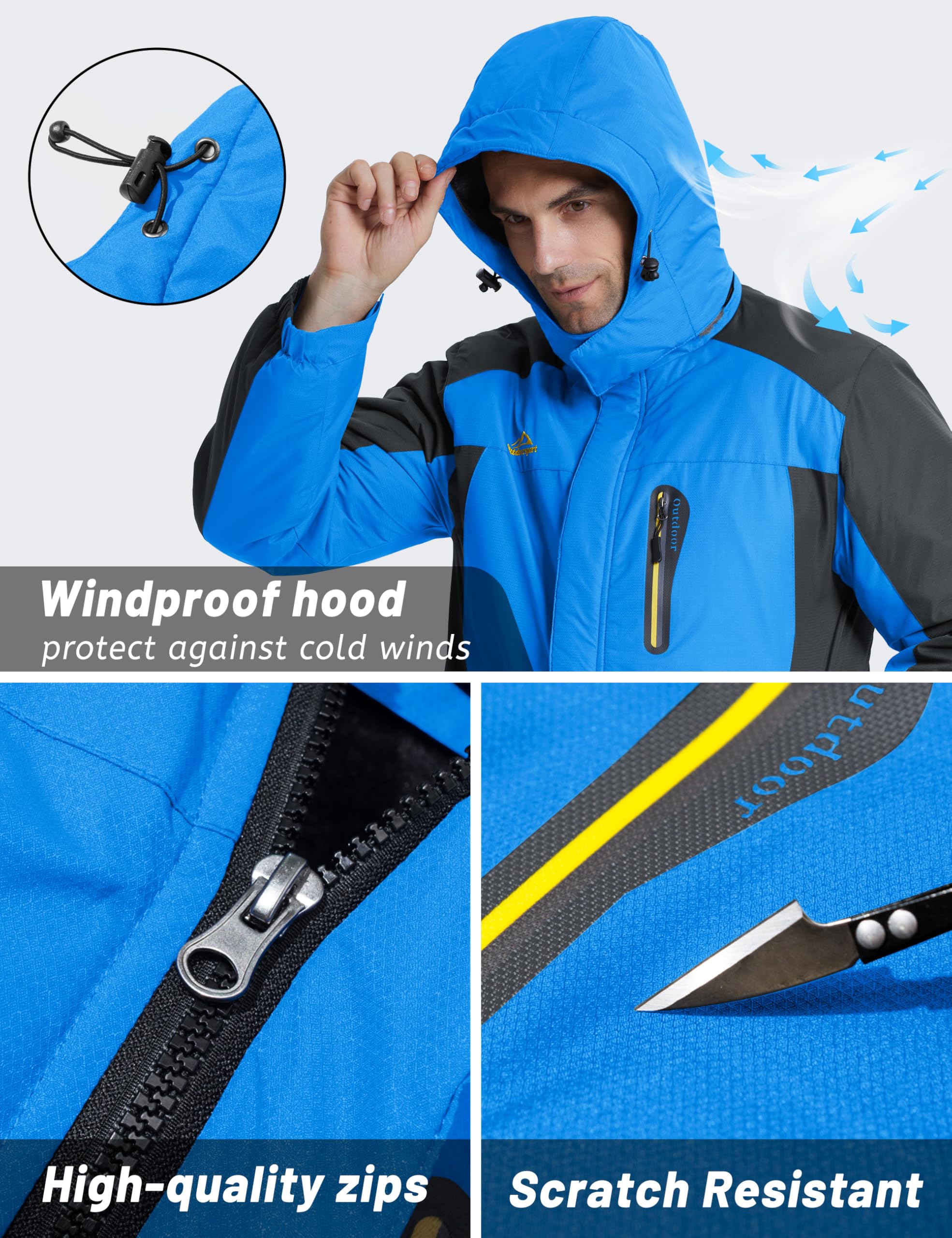 TACVASEN Men's Waterproof Fleece Liner Winter Coats Parka Mountain Windproof Warm Snow Ski Jacket with Multi-Pockets