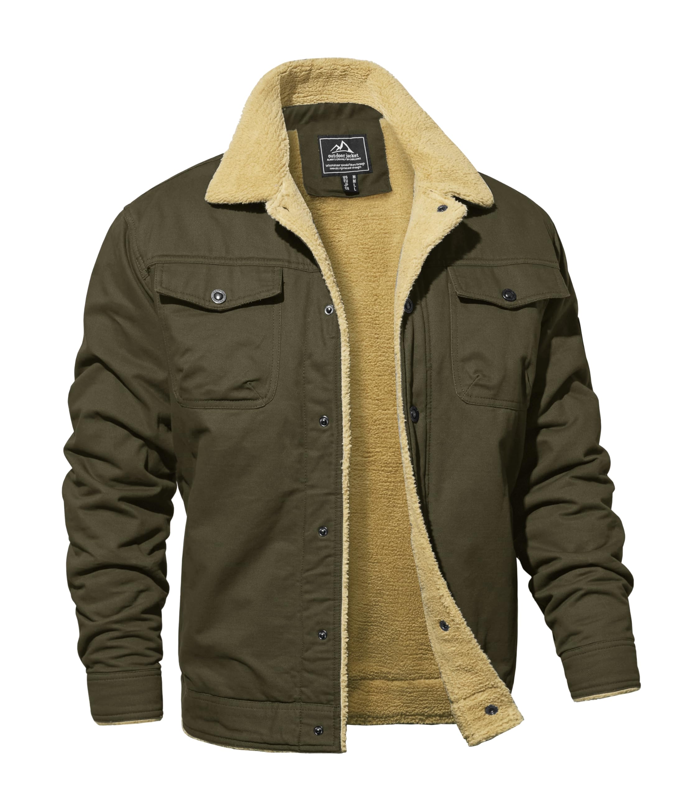 MAGNIVIT Men's Cotton Cargo Jacket Winter Sherpa Fleece Lined Work Jacket Coats with 5 Pockets