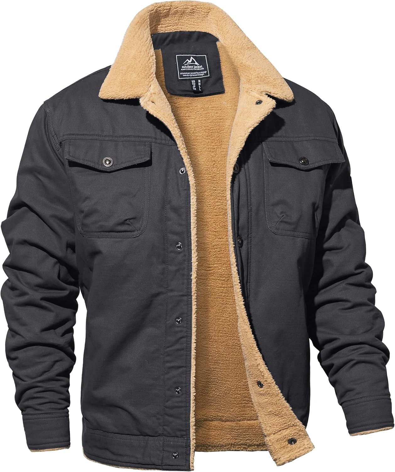 MAGNIVIT Men's Cotton Cargo Jacket Winter Sherpa Fleece Lined Work Jacket Coats with 5 Pockets