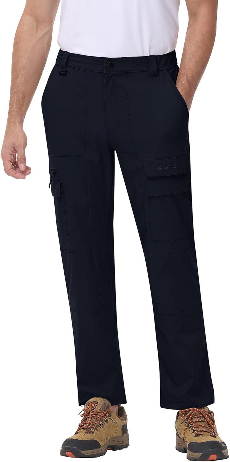 MoFiz Mens Track Hiking Pants,Lightweight Zip Cargo Pants,Water Resistant Quick Dry Mens Utility Work Pants 7-Pockets