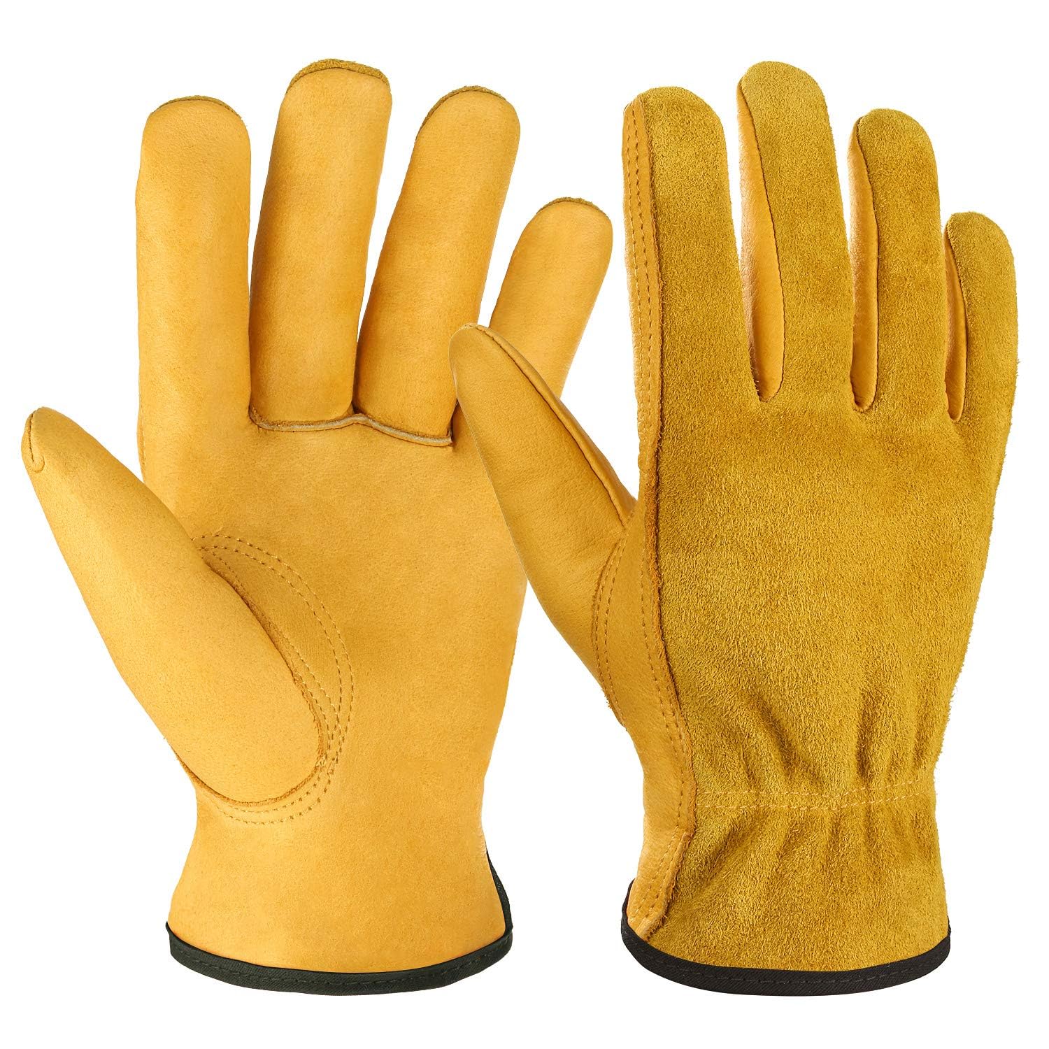 OZERO Leather Work Gloves for Men: Durable Gardening Gloves Ideal for Mens Yardwork,Worker Construction,Ranching,Weeding