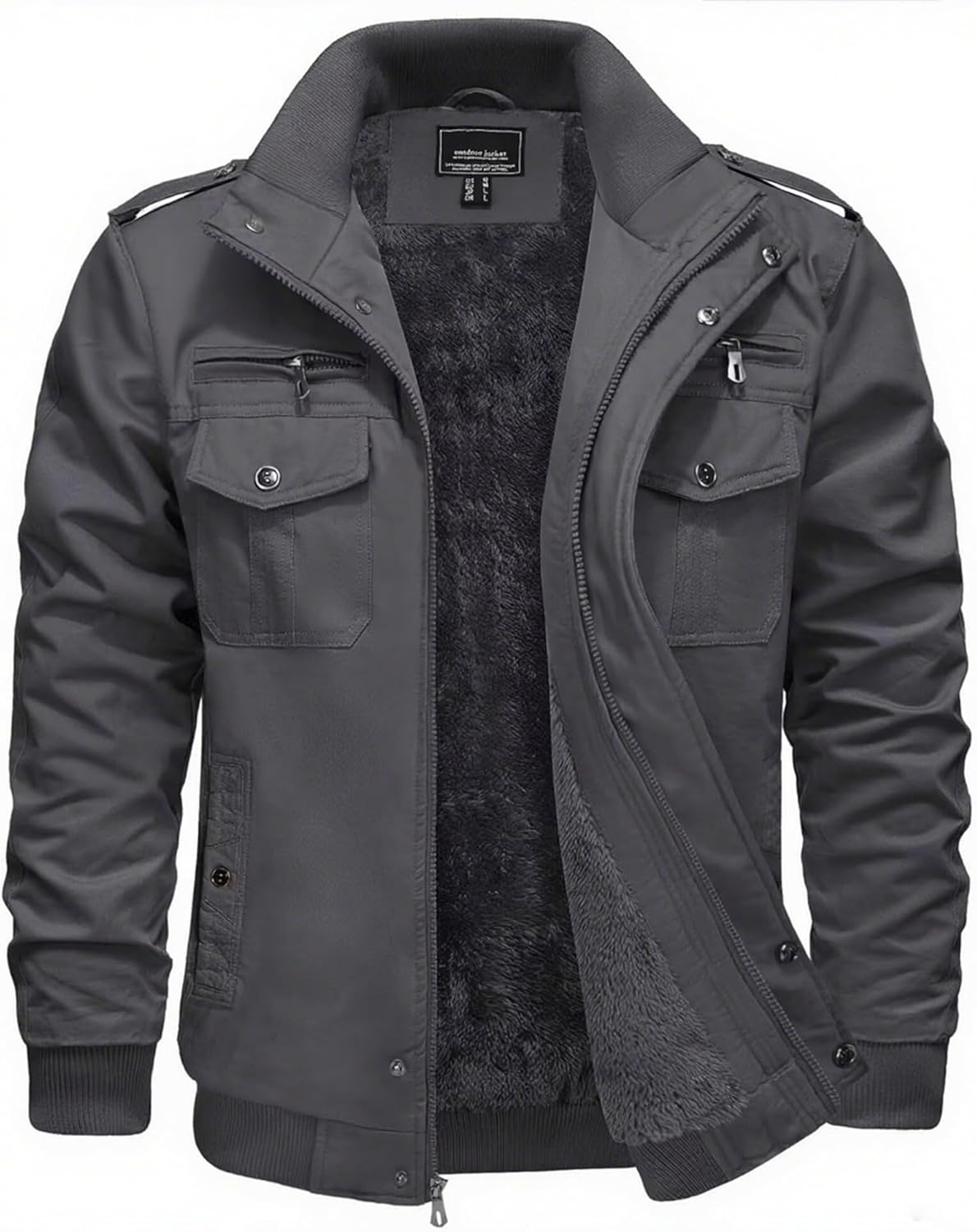 TACVASEN Men's Military Jacket Casual Cotton Full Zip Outwear Thicken Coat, Dark Grey 2XL