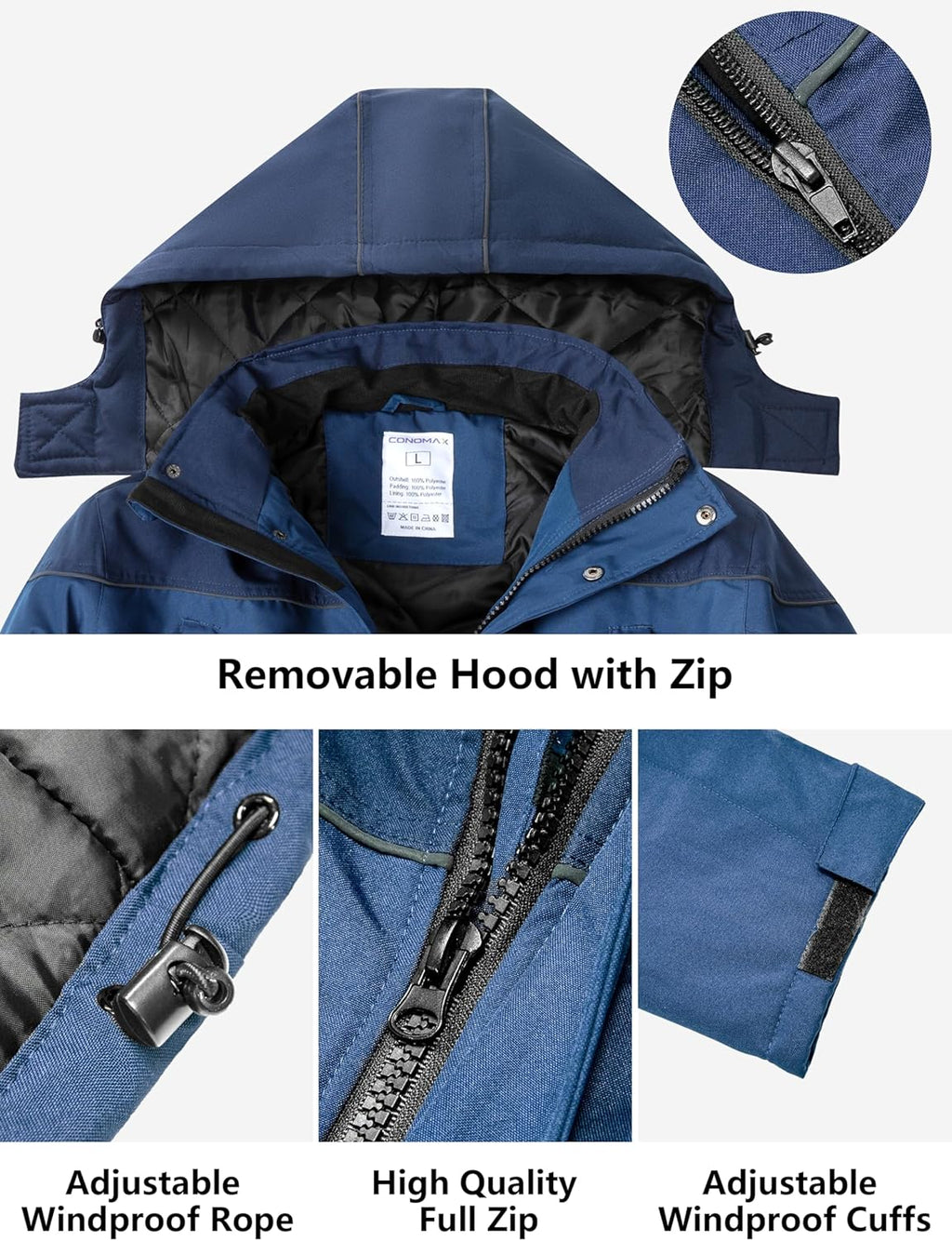 Mens Winter Jacket Warm Winter Coat Water Repellent Ski Snowboard Parka Jackets Hooded Windproof Windbreaker