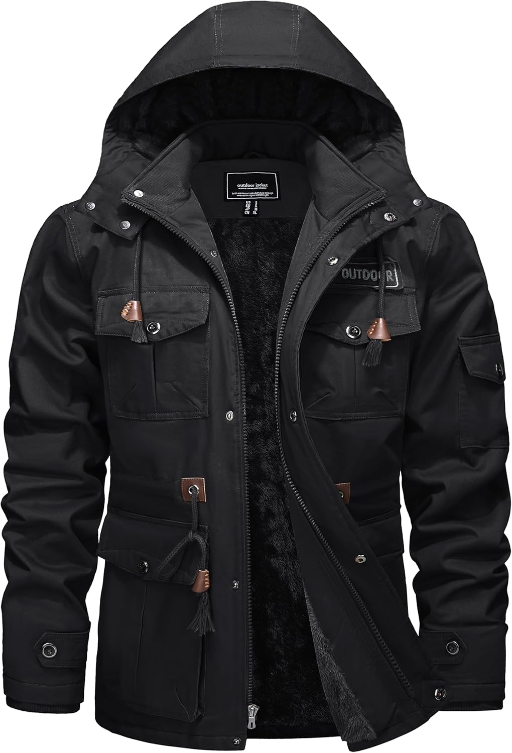 TACVASEN Men's Winter Jackets Military Fleece Tactical Windproof Cotton Jacket Thick Warm Cargo Hooded Work Casual Coats