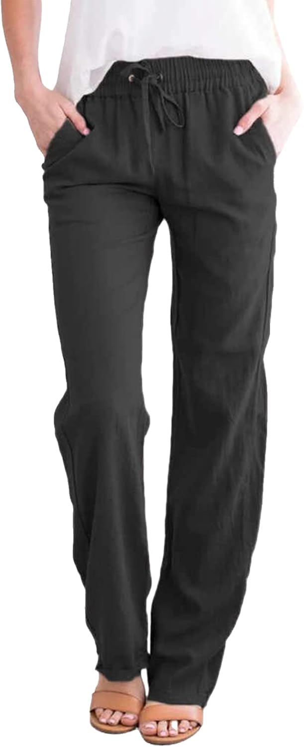 heekpek Cotton Linen Pants for Women Casual Sweatpants Drawstring Elastic Waist Jogger Pant Comfy Trousers with Pockets