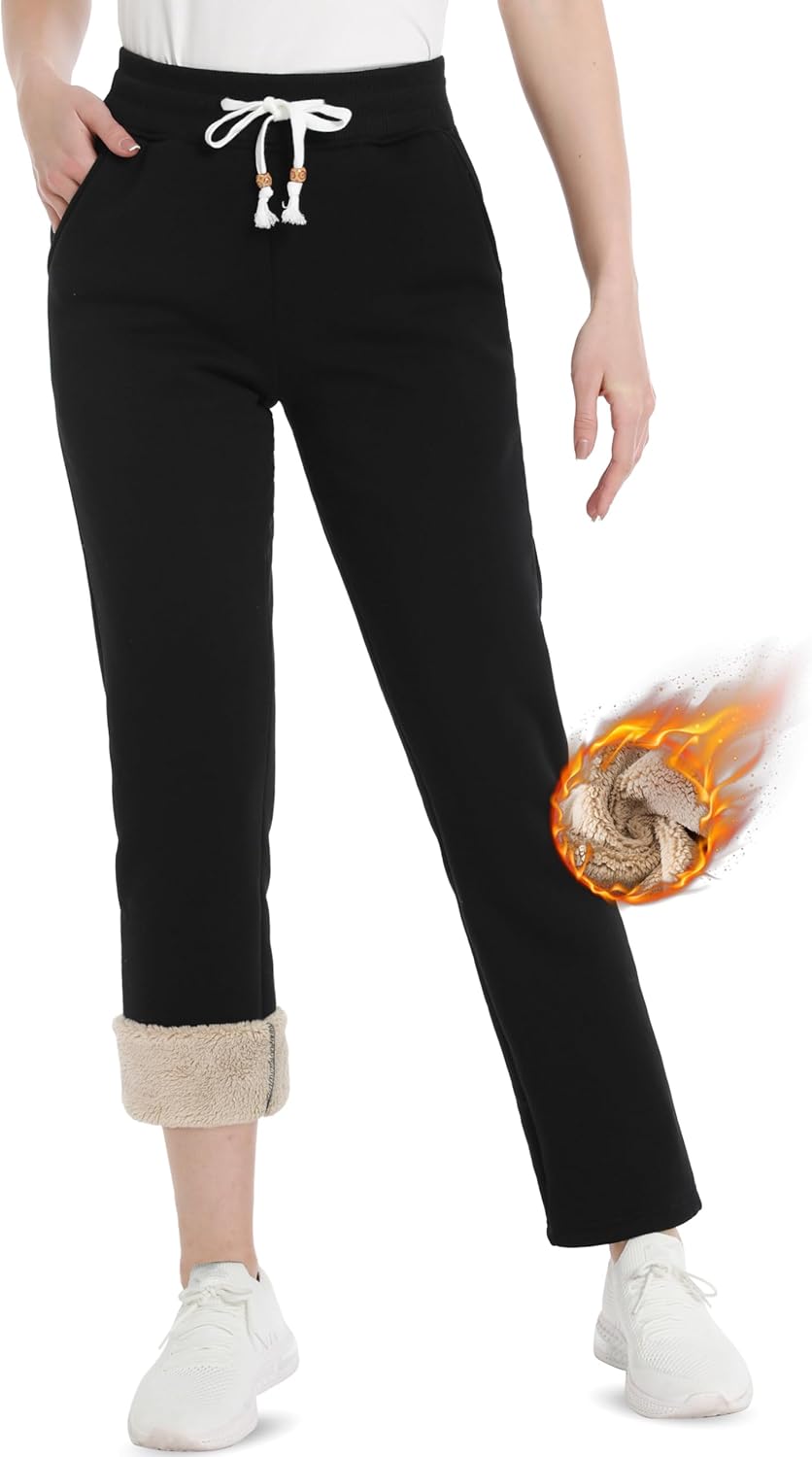 TACVASEN Women's Sherpa Lined Sweatpants Winter Thick Fleece Thermal Lounge Pants with Pockets Warm Cotton Athletic Joggers