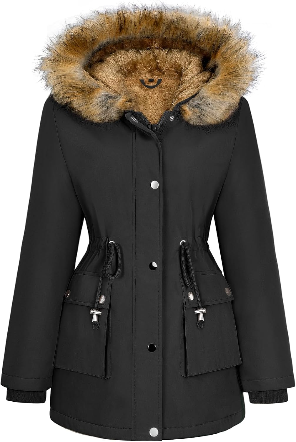HEEKPEK Womens Fall Jackets Fleece Lined Parka Jacket Hooded Long Warm Coat with Faux Fur Hood Pockets Winter Overcoat